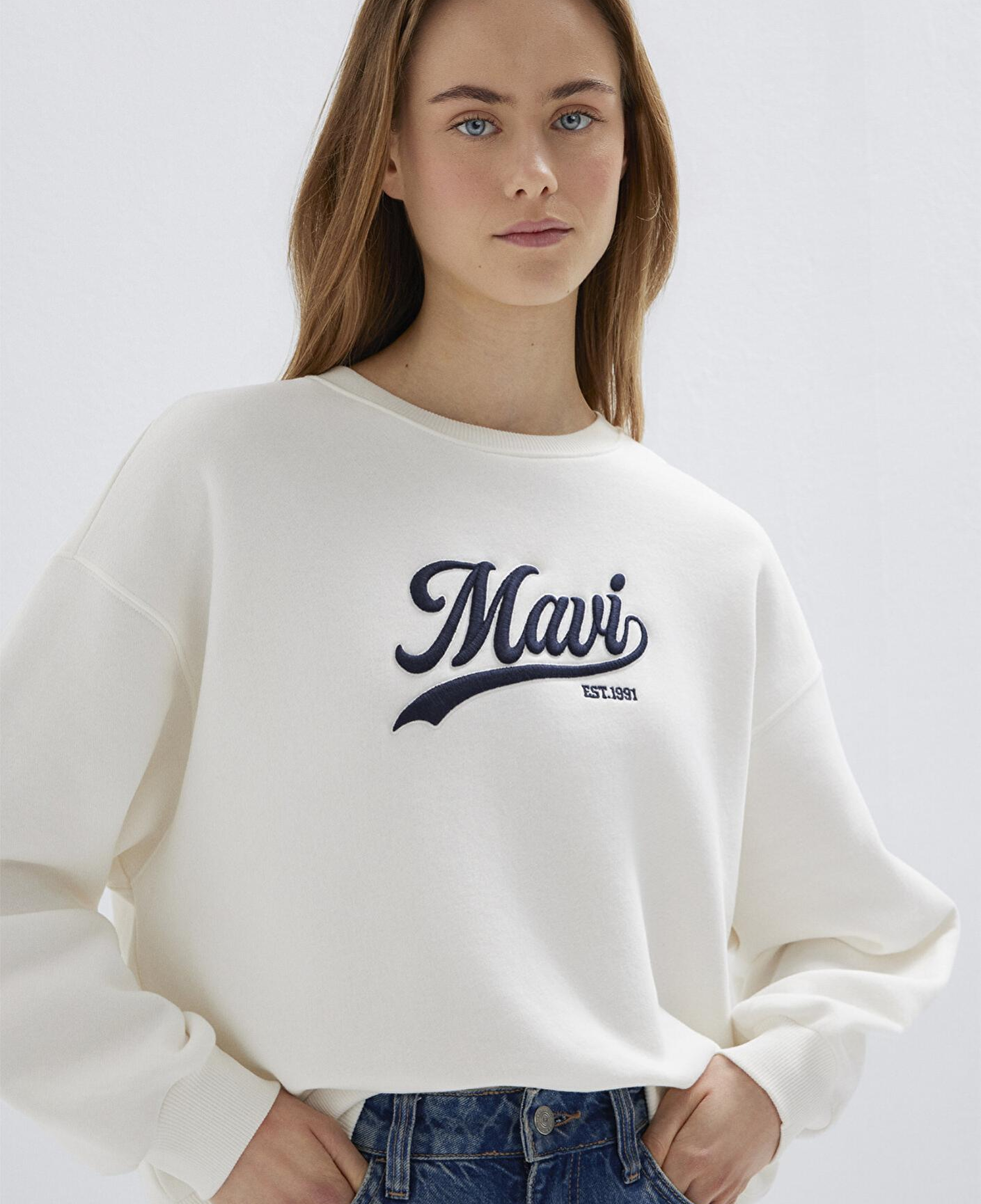 Mavi Mavi Logo Baskılı Ekru Sweatshirt 1S10419-80194