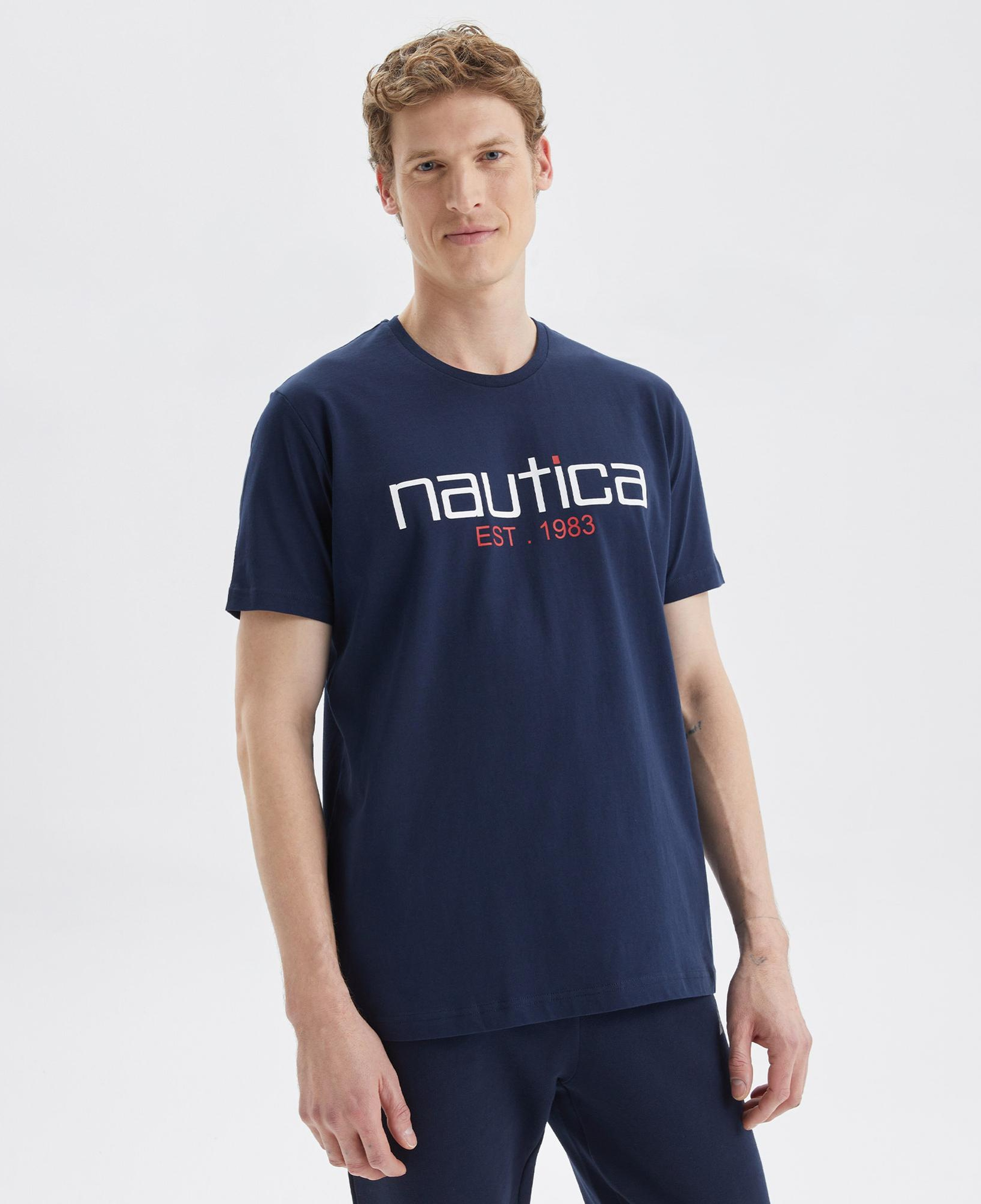 Nautica Erkek Lacivert Standart Fit Desenli T-Shirt