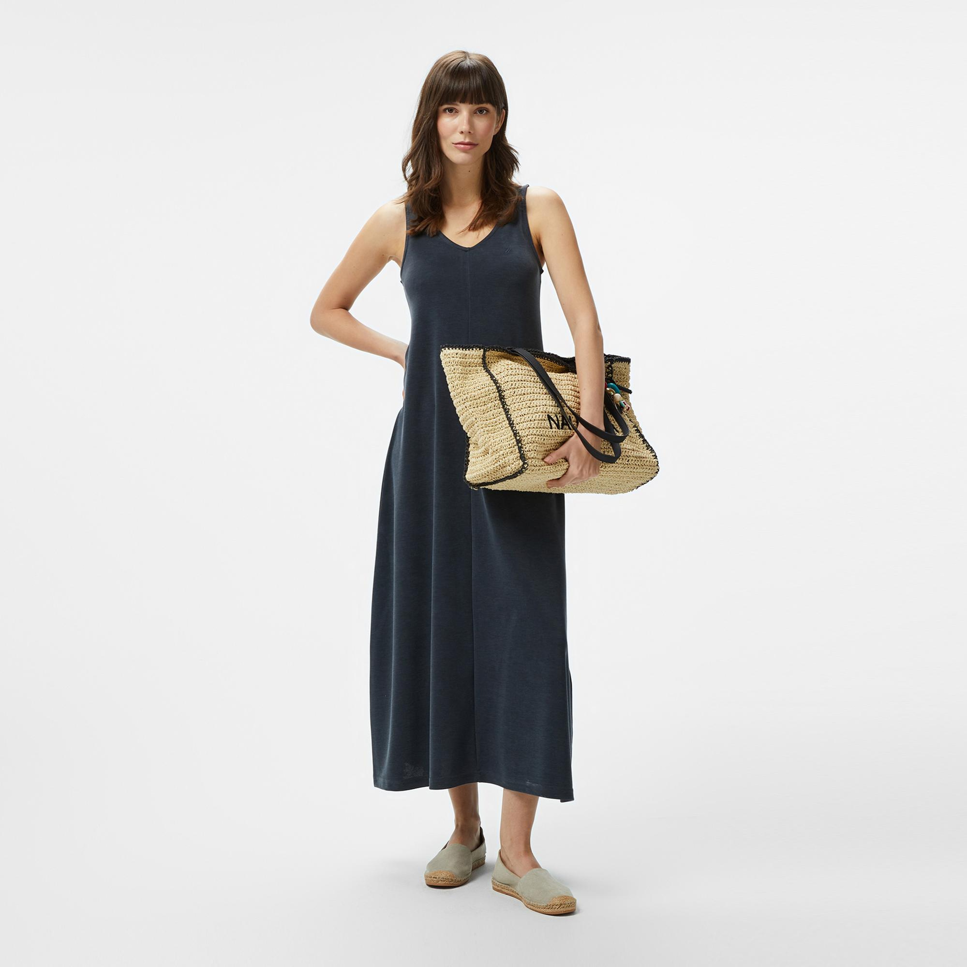 Nautica Kadın Siyah V Yaka Kolsuz Elbise