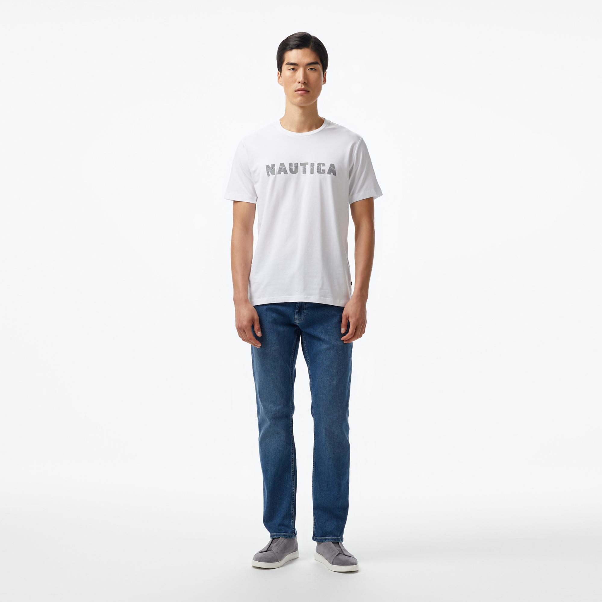 Nautica Erkek Beyaz Regular Fit Baskılı T-Shirt