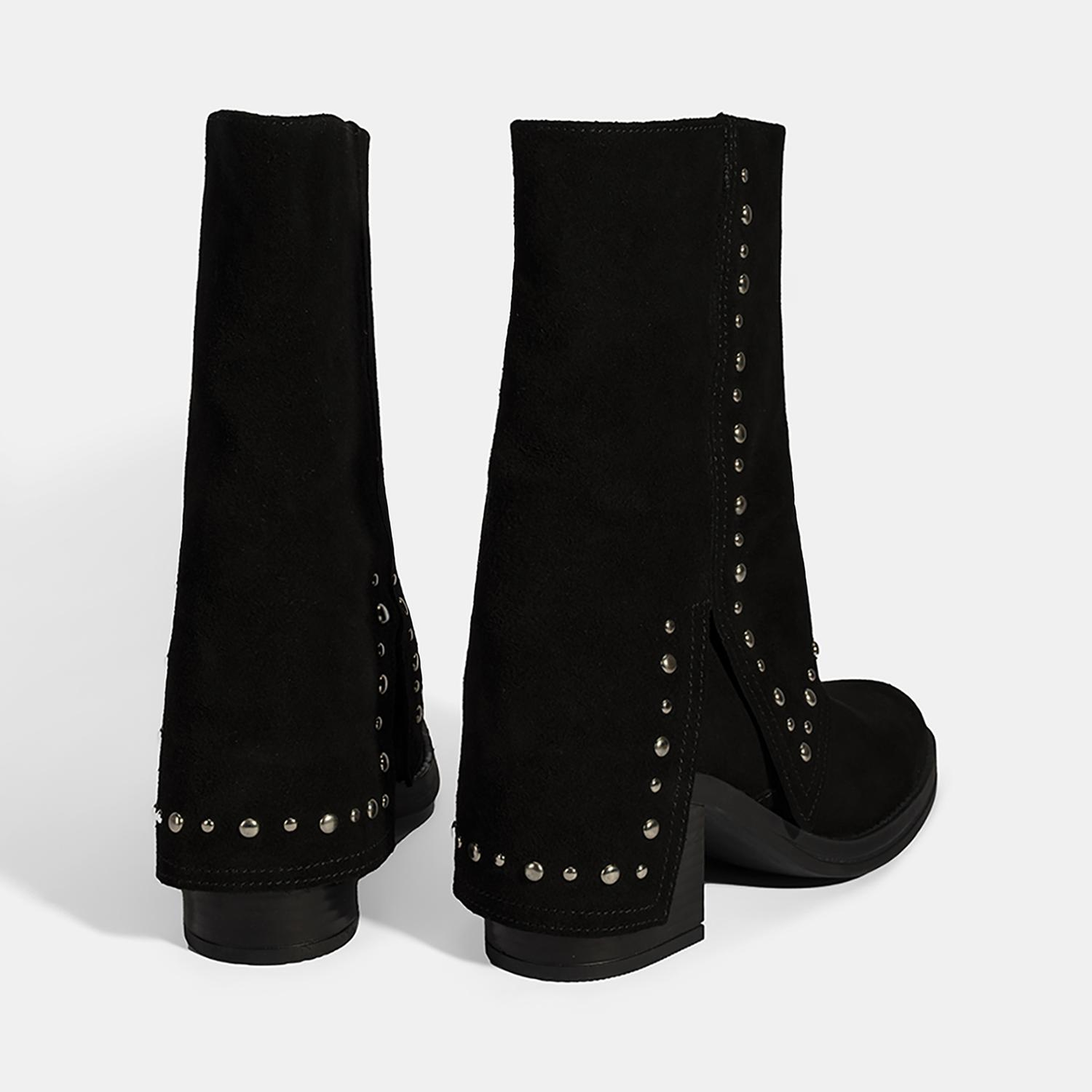 Kadın Siyah Zımba Detaylı Kalın Topuklu Süet Bot