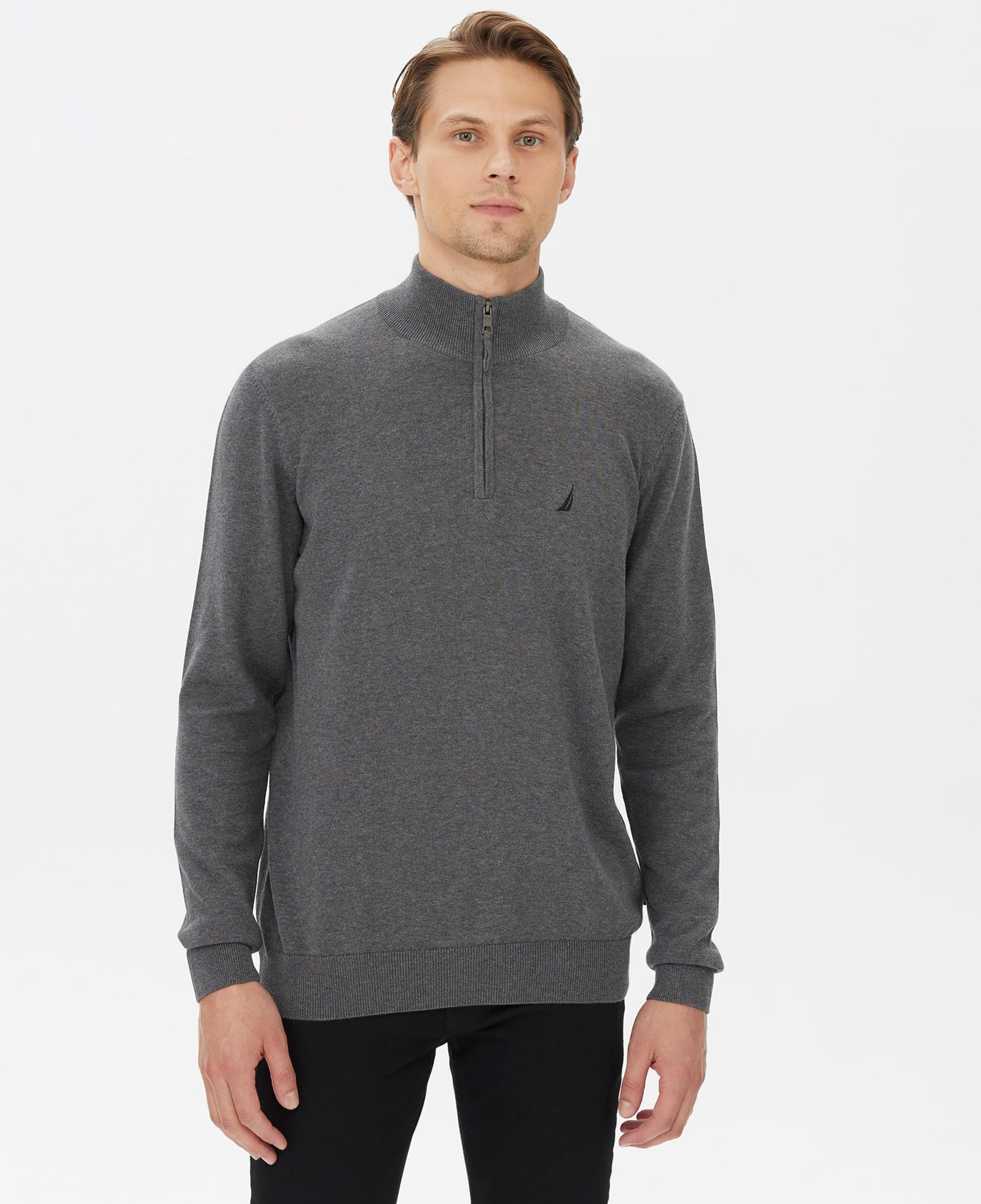 Nautica Erkek Gri Standart Fit Dik Yakalı Kazak