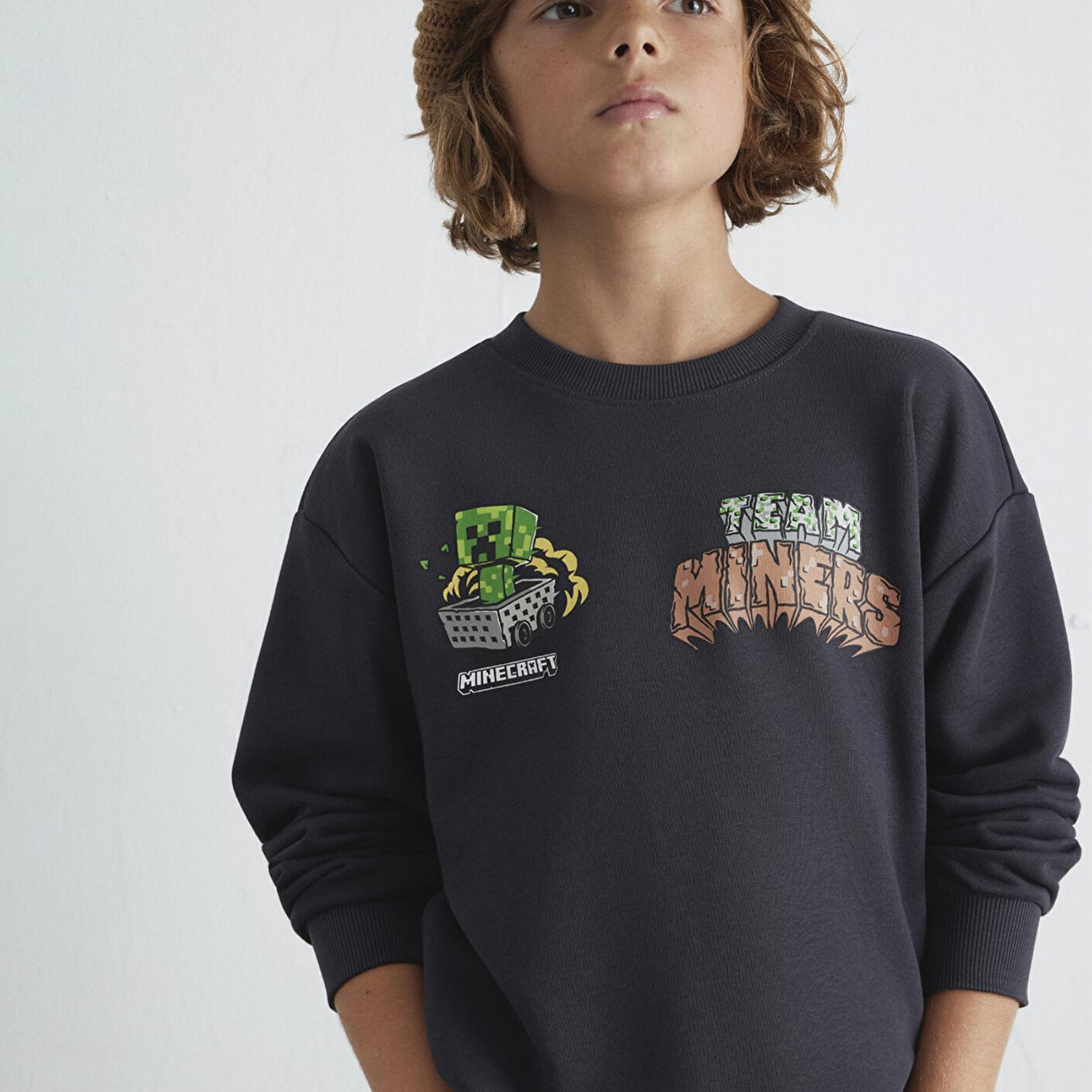 Mavi Minecraft Baskılı Antrasit Sweatshirt 6S10129-70087