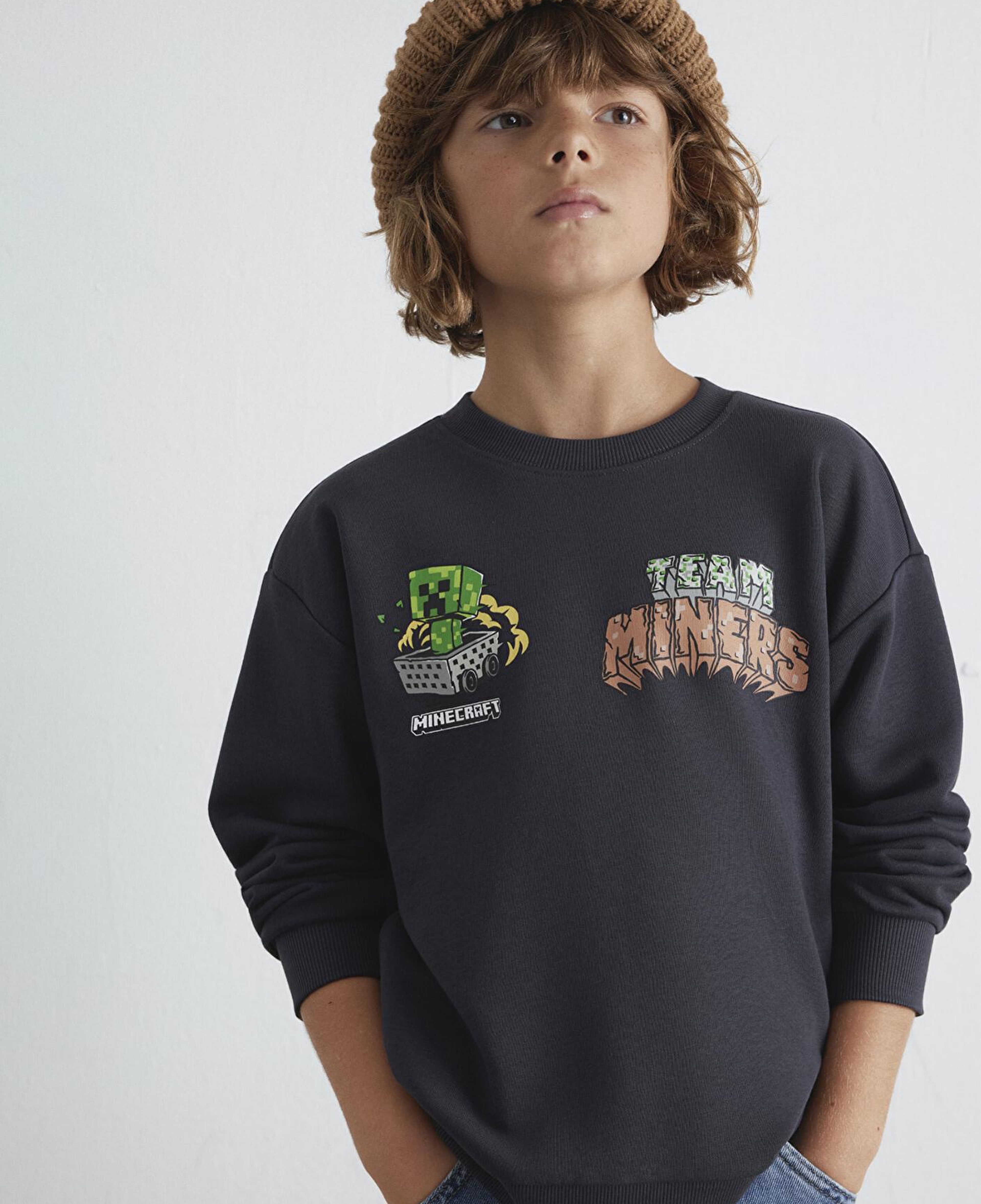 Mavi Minecraft Baskılı Antrasit Sweatshirt 6S10129-70087