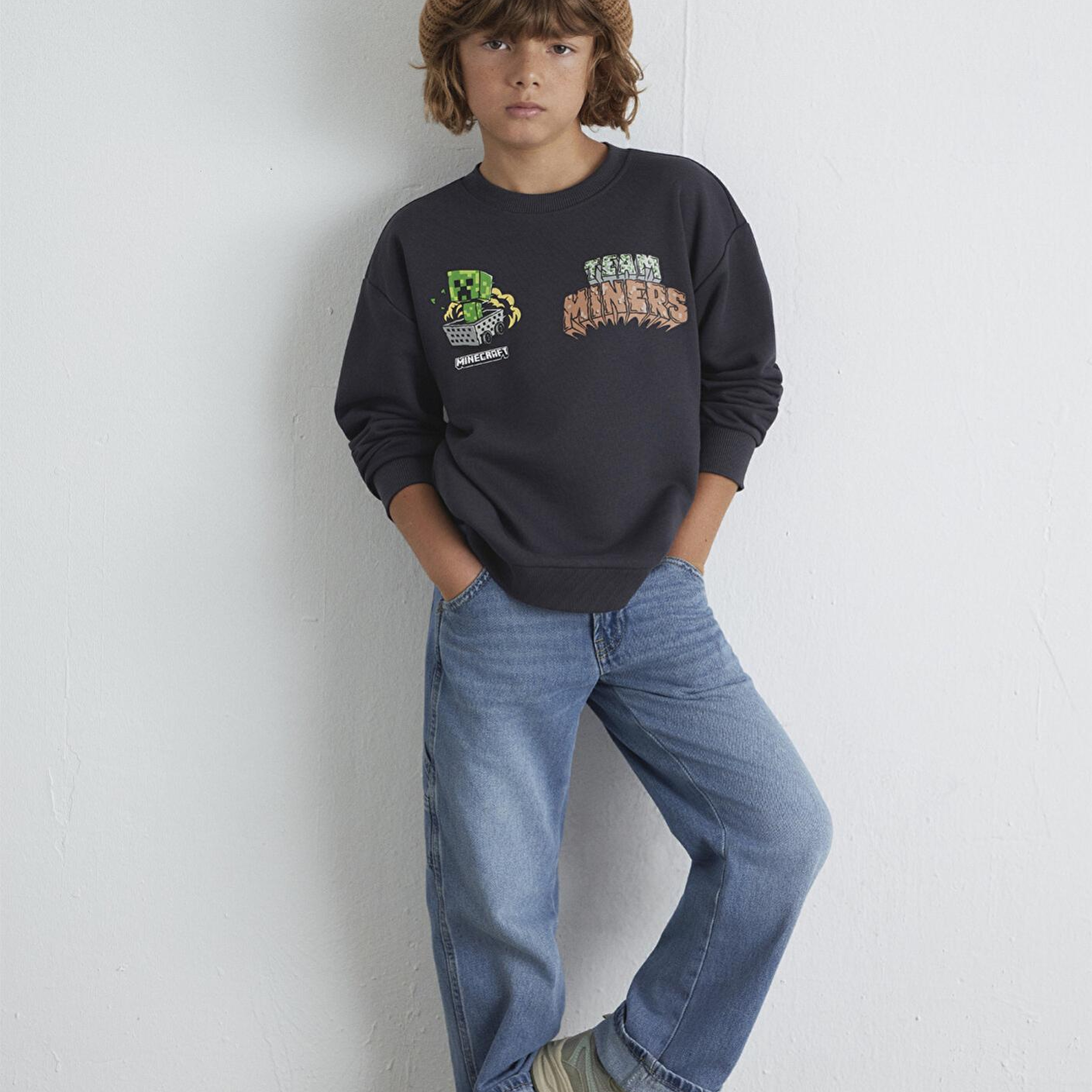 Mavi Minecraft Baskılı Antrasit Sweatshirt 6S10129-70087