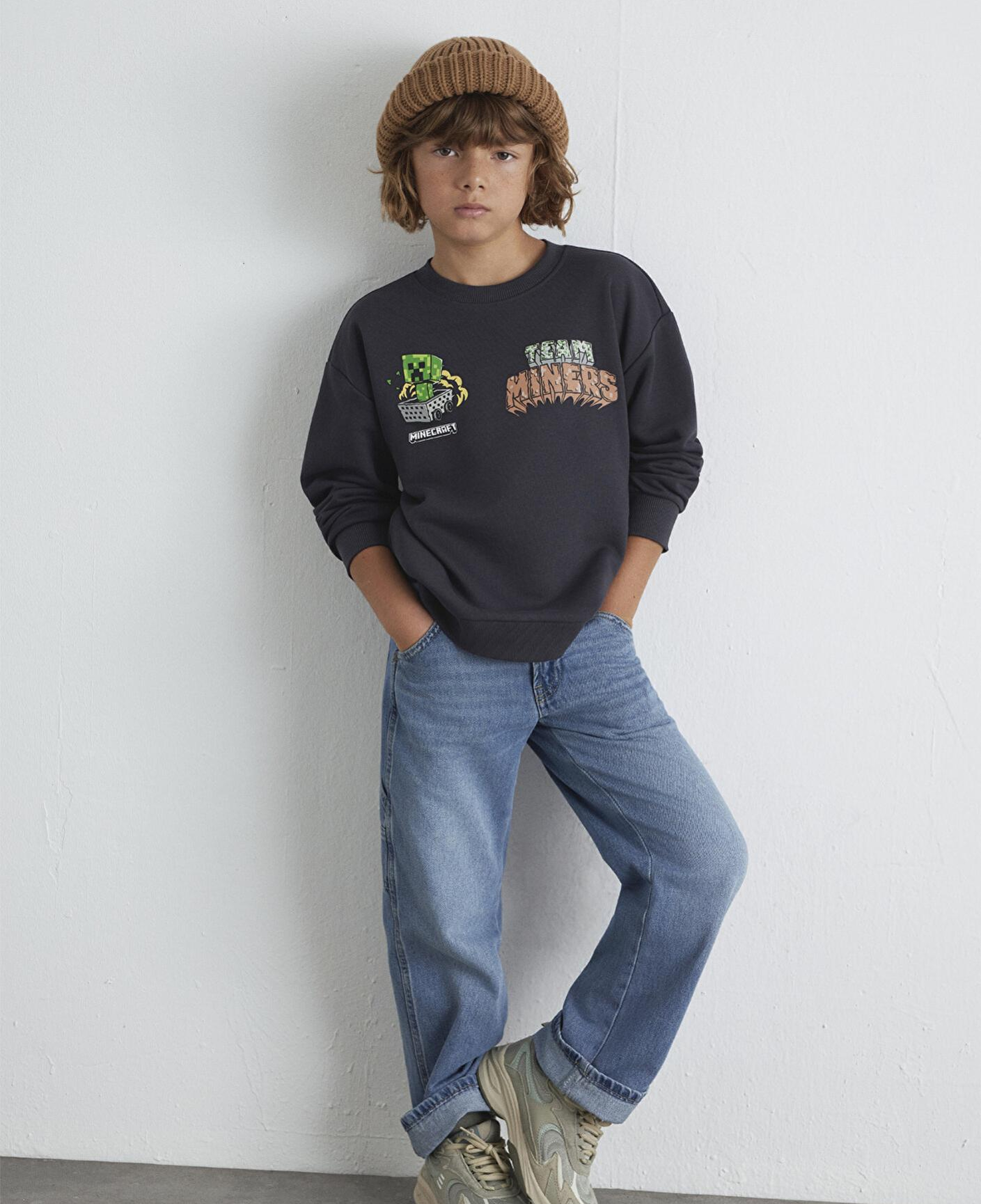 Mavi Minecraft Baskılı Antrasit Sweatshirt 6S10129-70087
