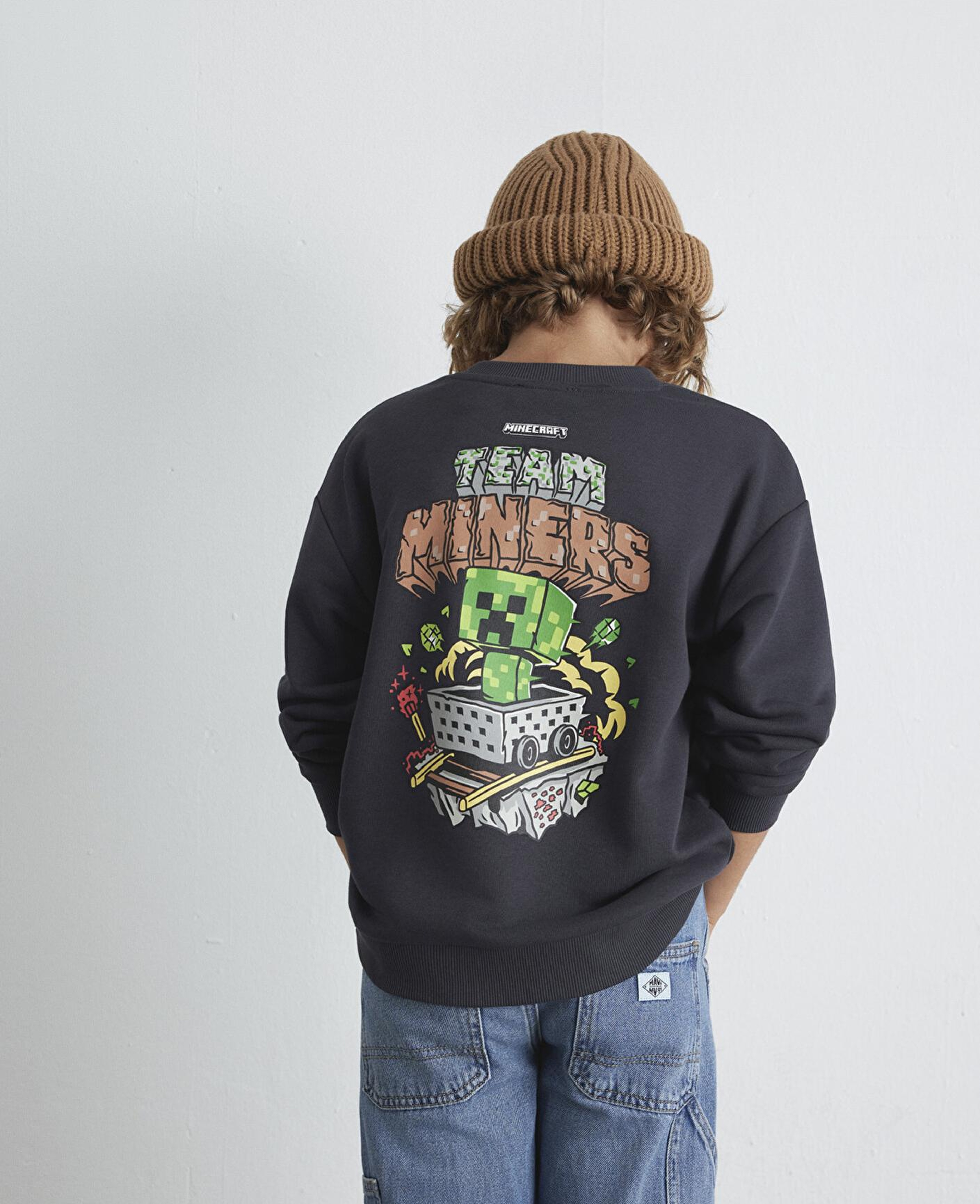 Mavi Minecraft Baskılı Antrasit Sweatshirt 6S10129-70087