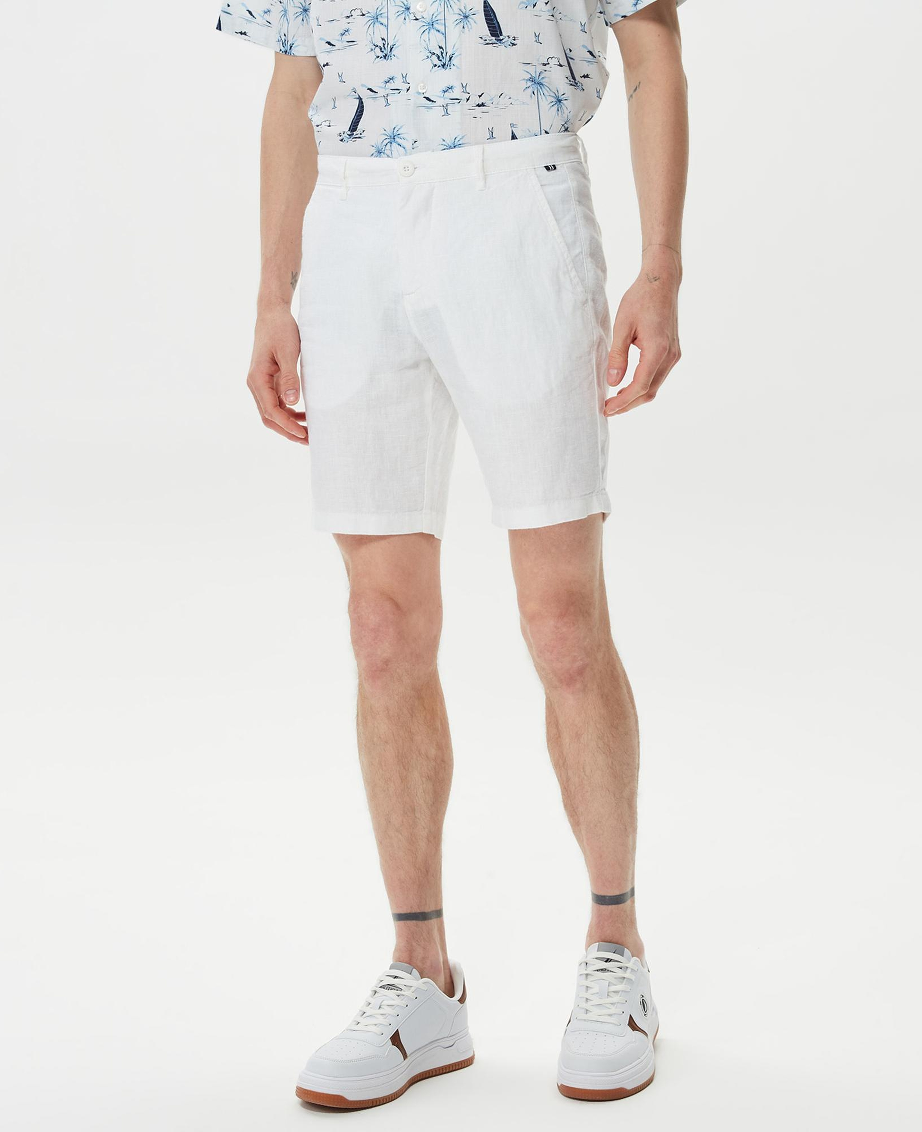 Nautica Erkek Beyaz Keten Bermuda