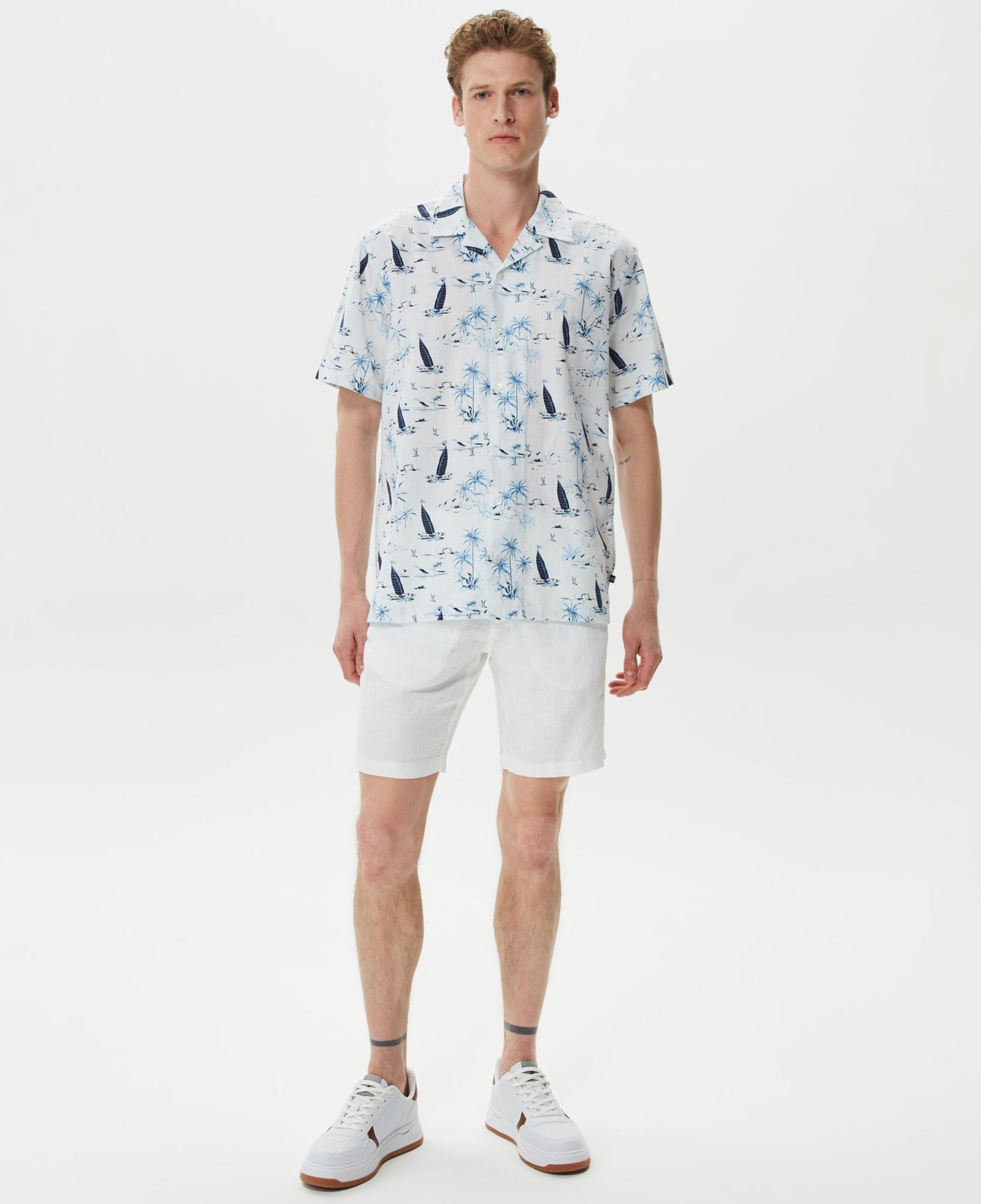 Nautica Erkek Beyaz Keten Bermuda