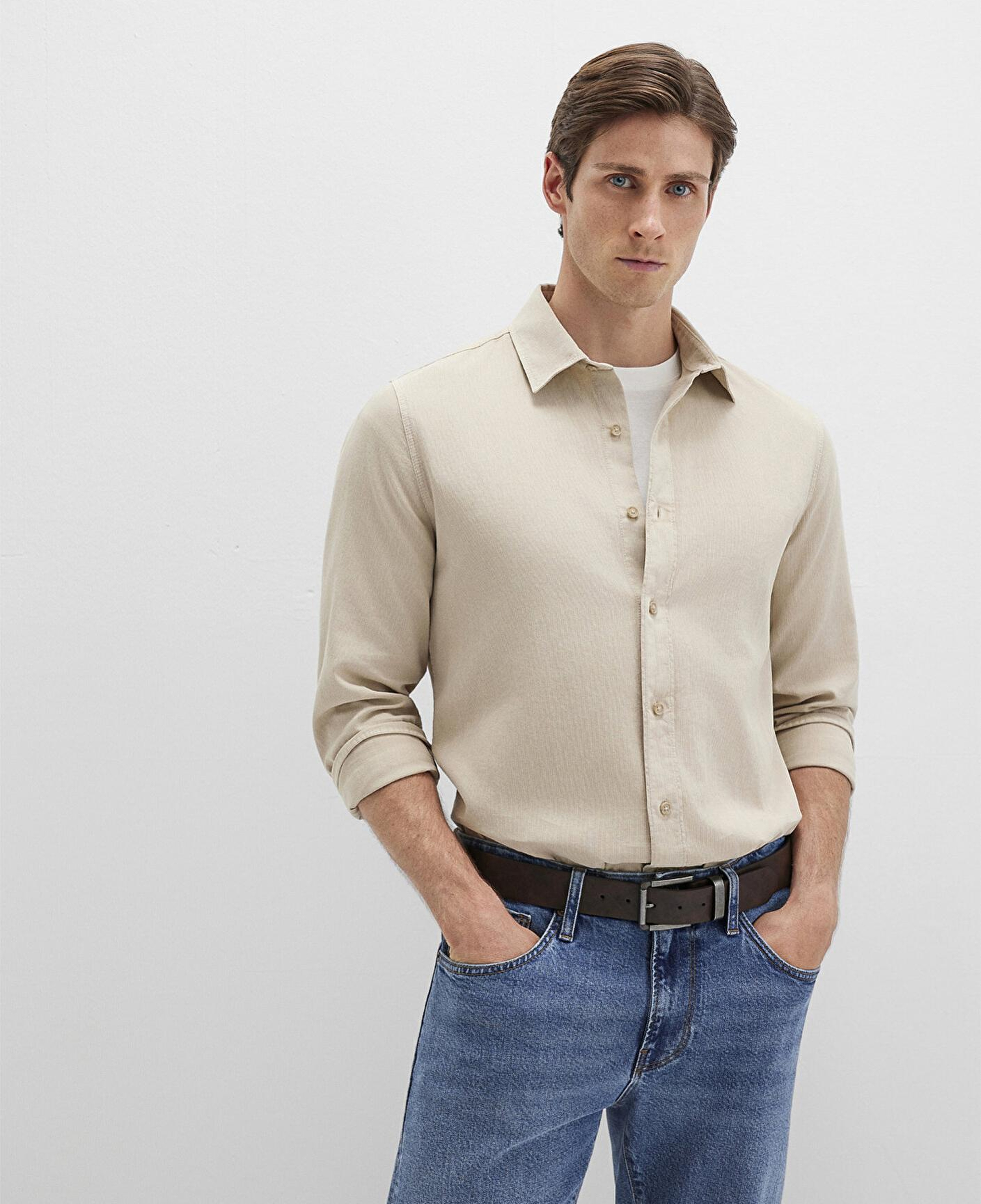 Mavi Keten Karışımlı Bej Gömlek Regular Fit / Normal Kesim 0211641-70039