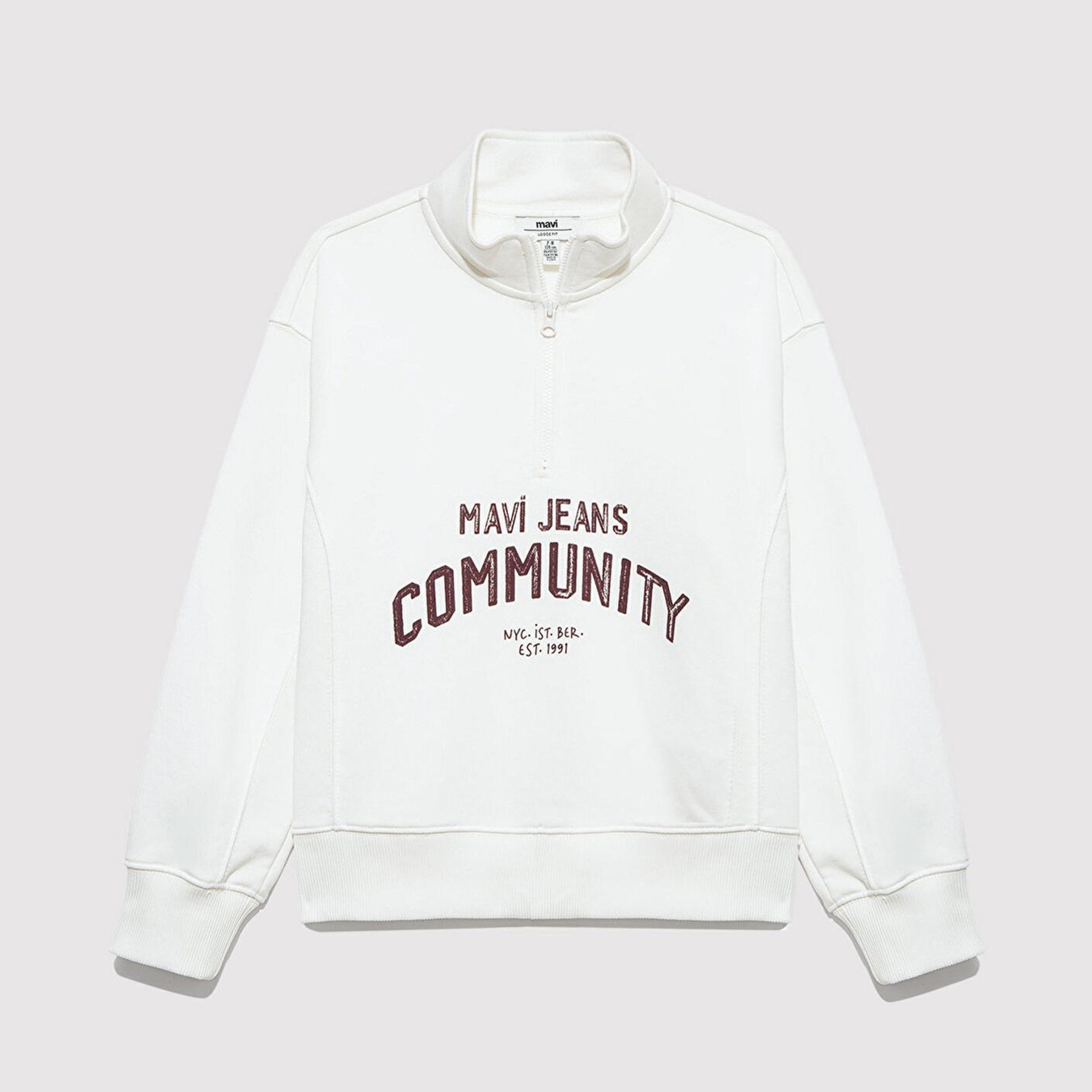 Mavi Baskılı Yarı Fermuarlı Ekru Sweatshirt 7S10130-70057