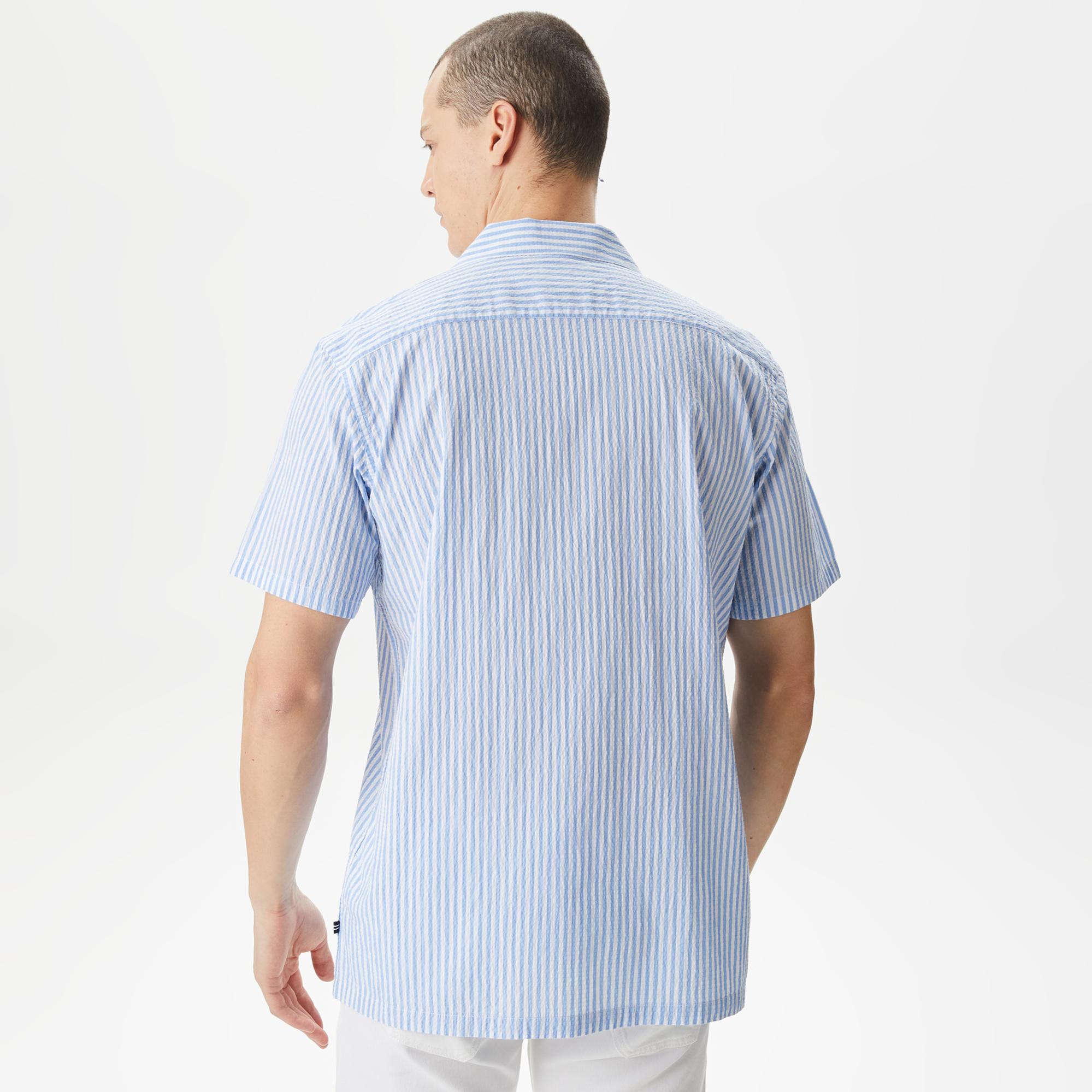 Nautica Erkek Mavi Classic Fit Kısa Kollu Çizgili Gömlek