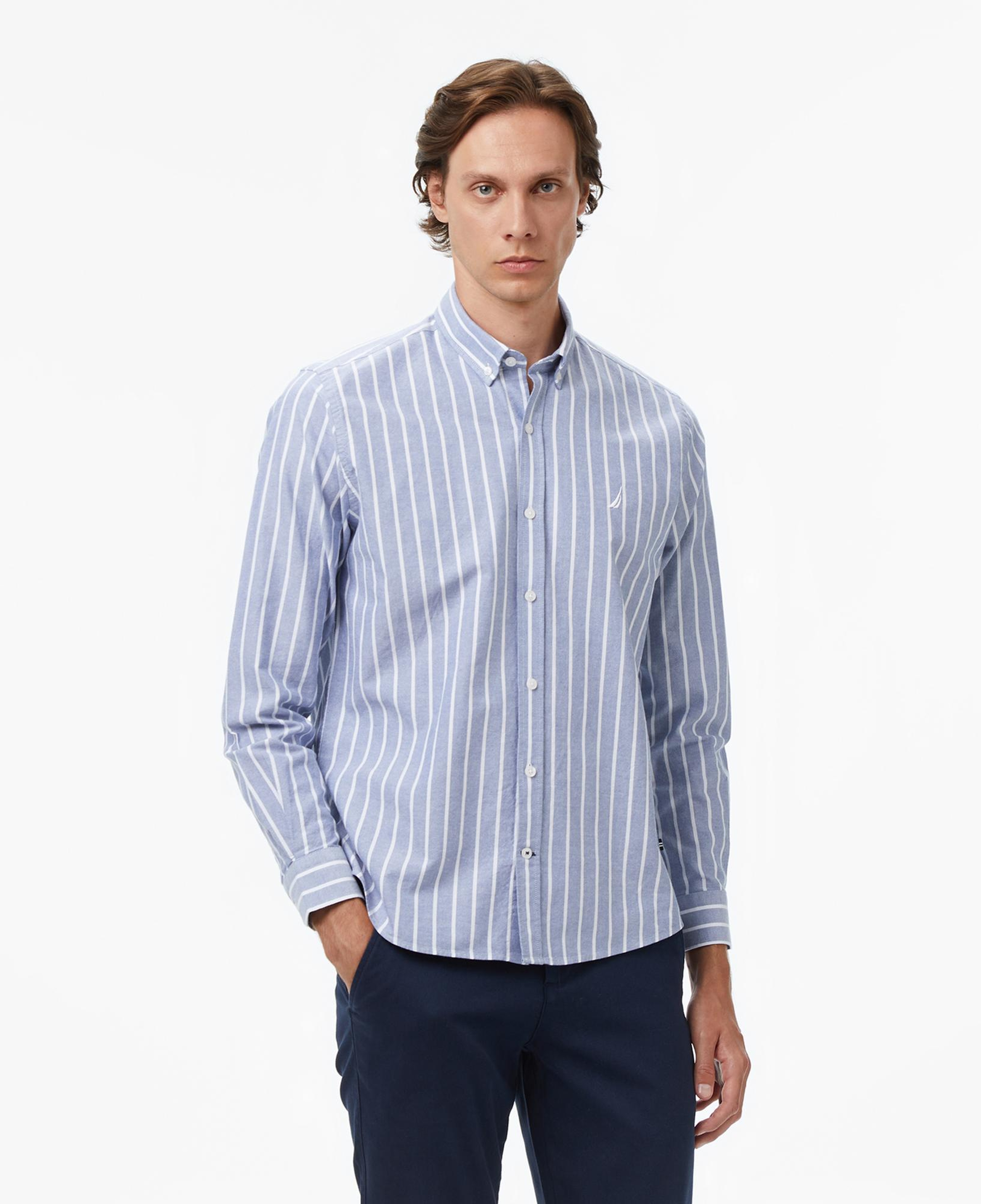 Nautica Erkek Lacivert Classic Fit Çizgili Gömlek
