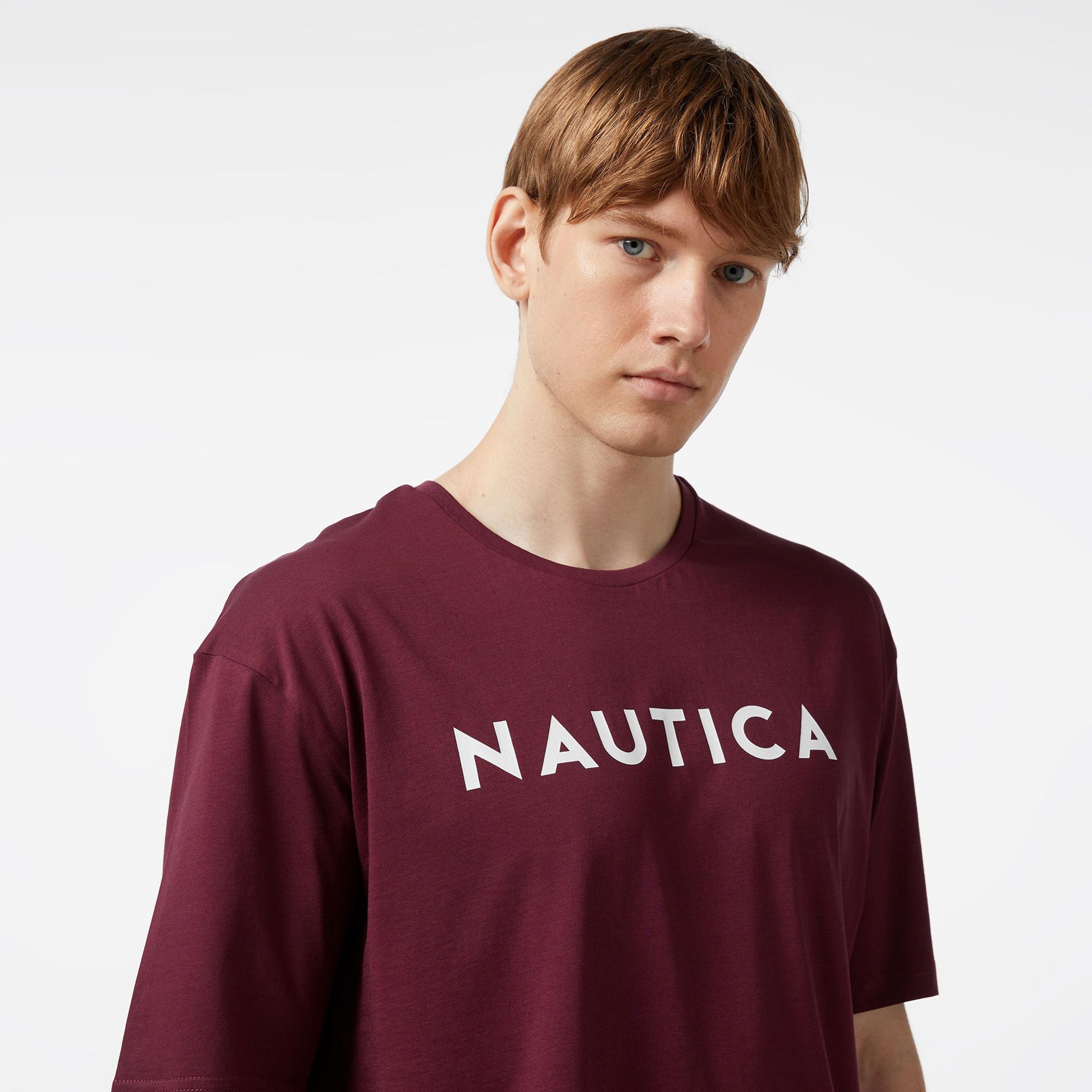 Nautica Erkek Bordo Oversize T-Shirt