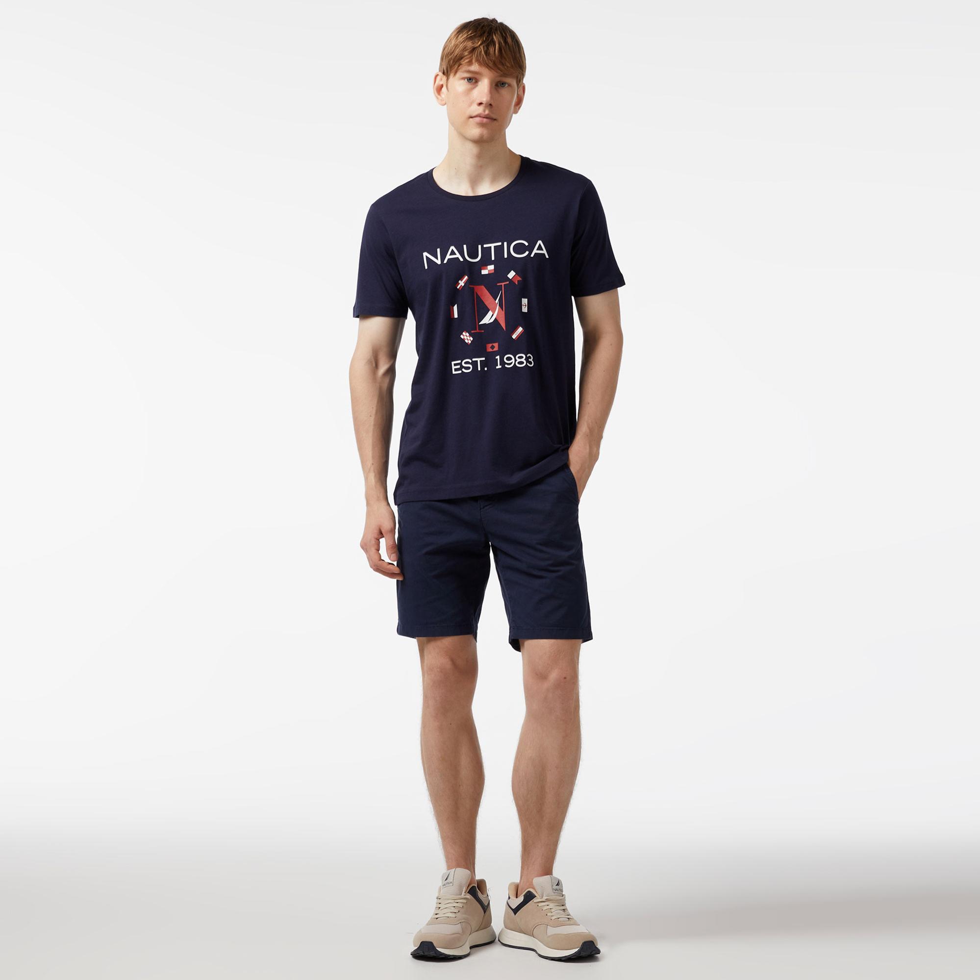 Nautica Erkek Lacivert Standart Fit Kısa Kollu Baskılı T-Shirt