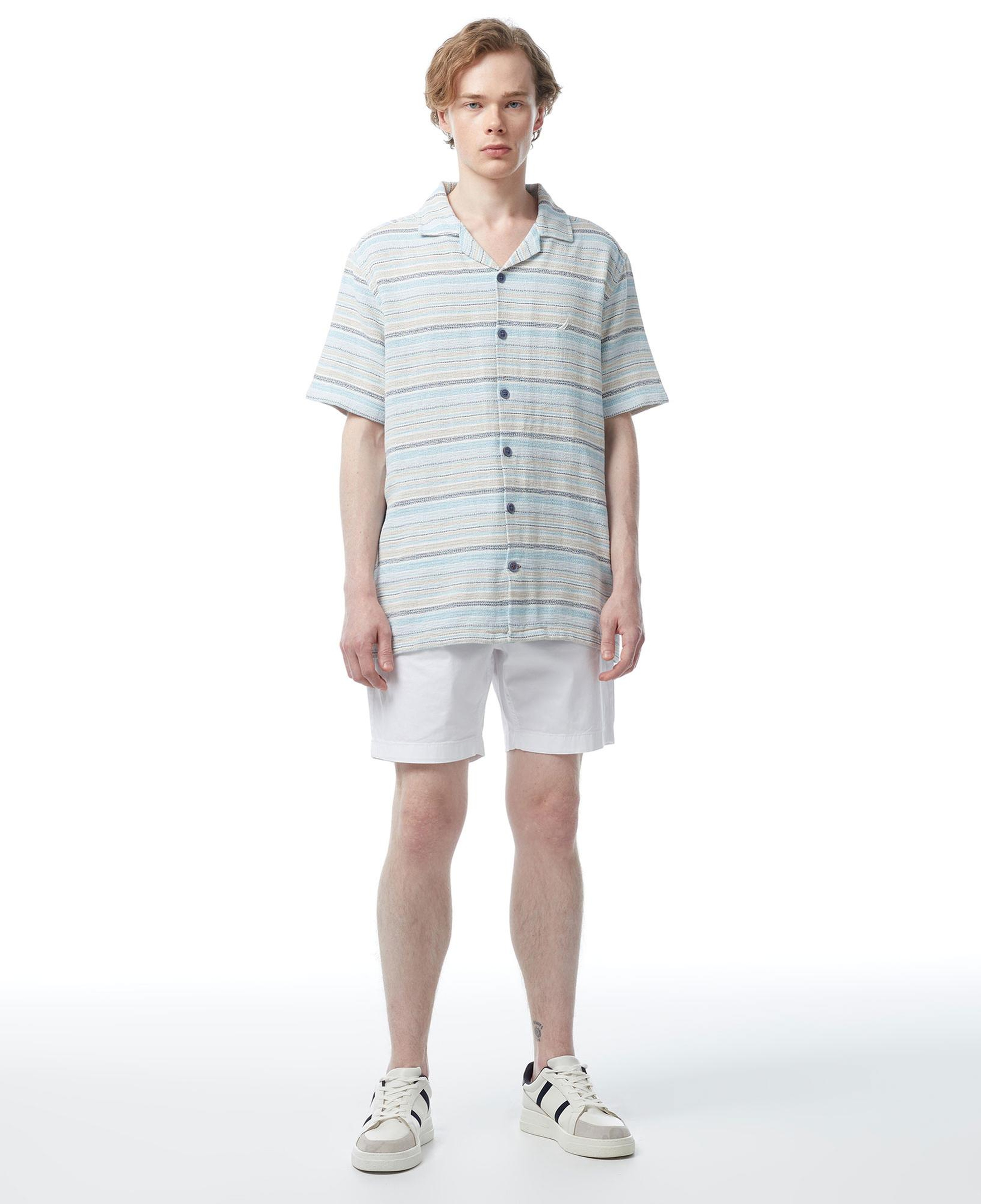 Nautica Erkek Mavi Classic Fit Kısa Kollu Çizgili Gömlek