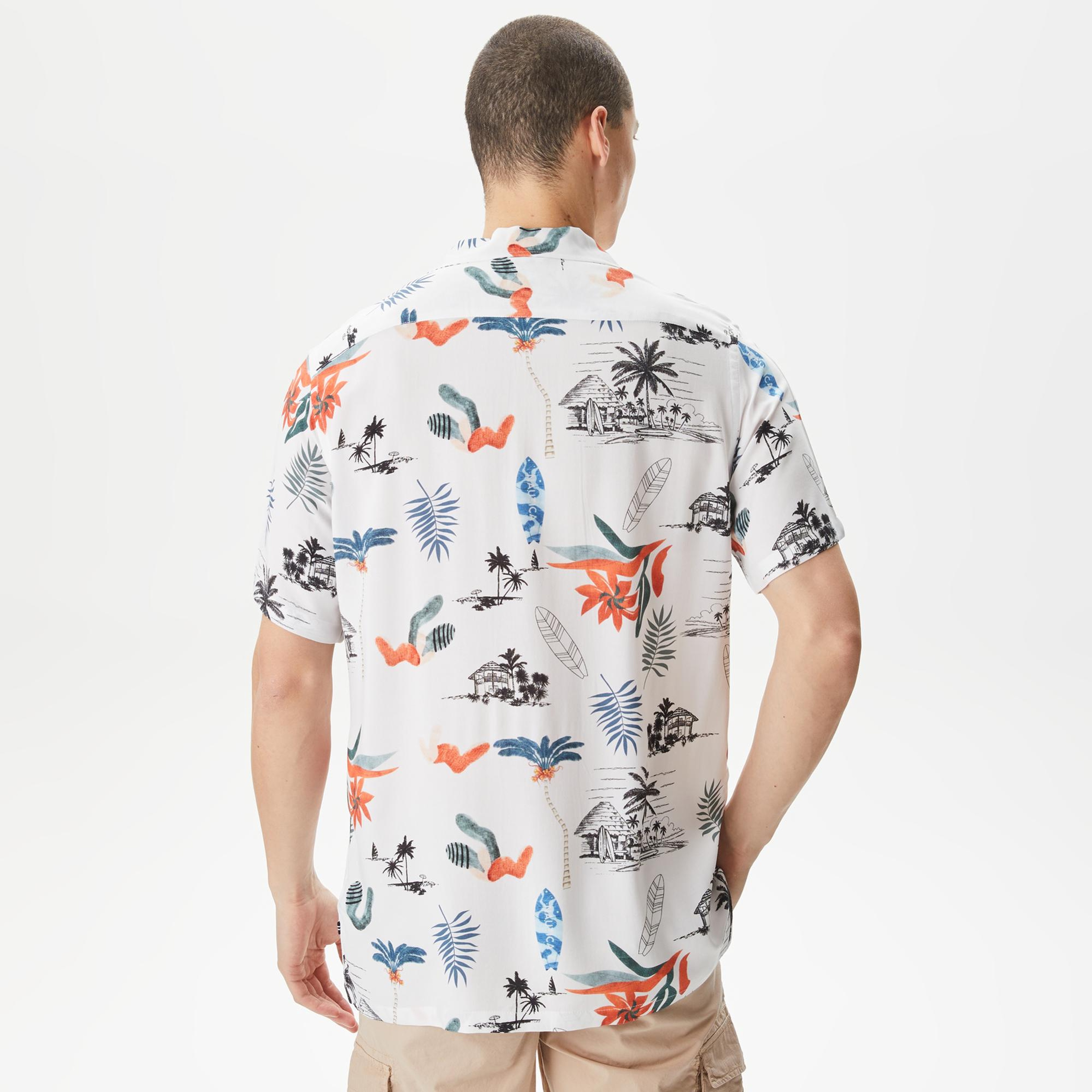 Nautica Erkek Beyaz Classic Fit Kısa Kollu Desenli Gömlek