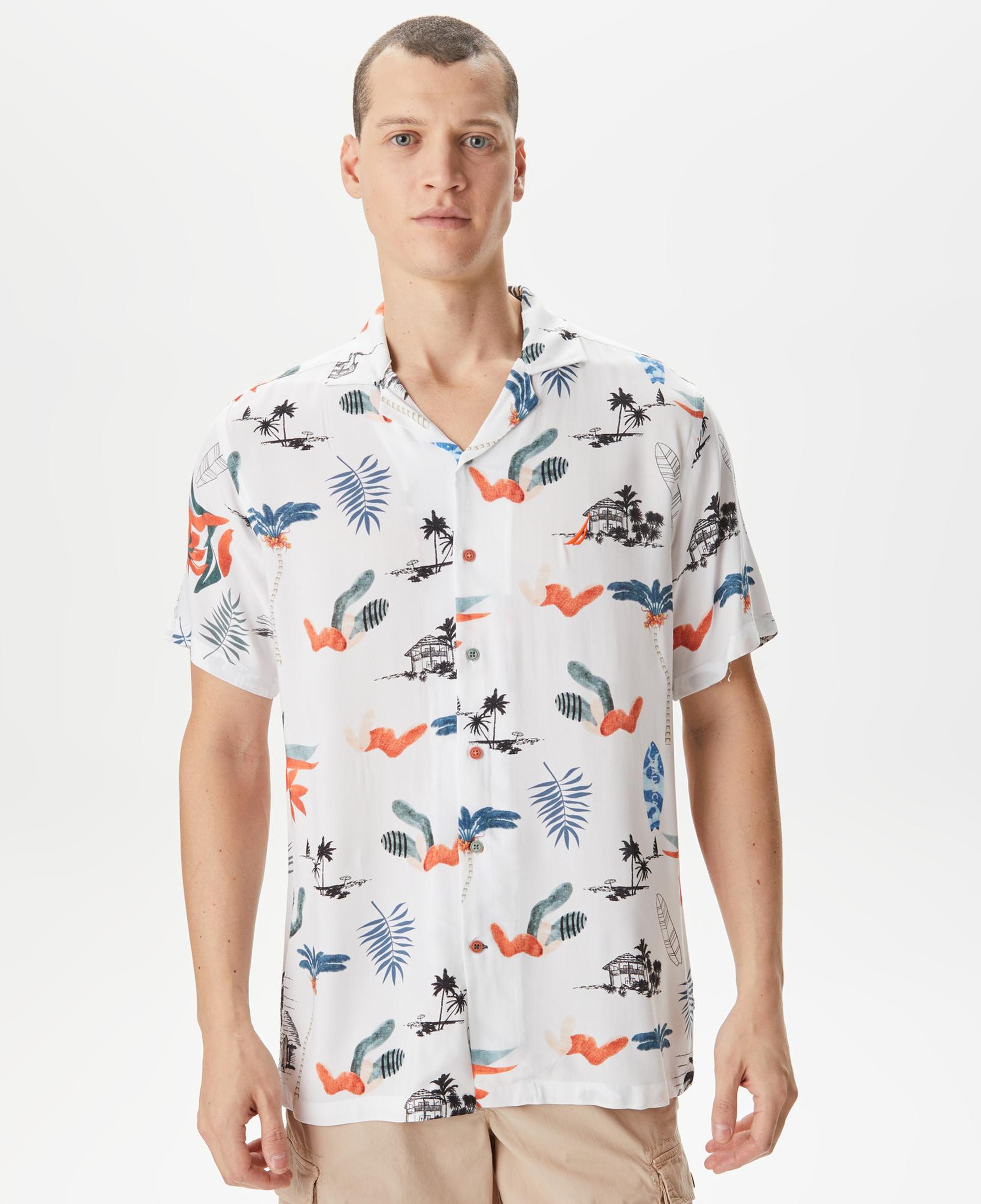 Nautica Erkek Beyaz Classic Fit Kısa Kollu Desenli Gömlek