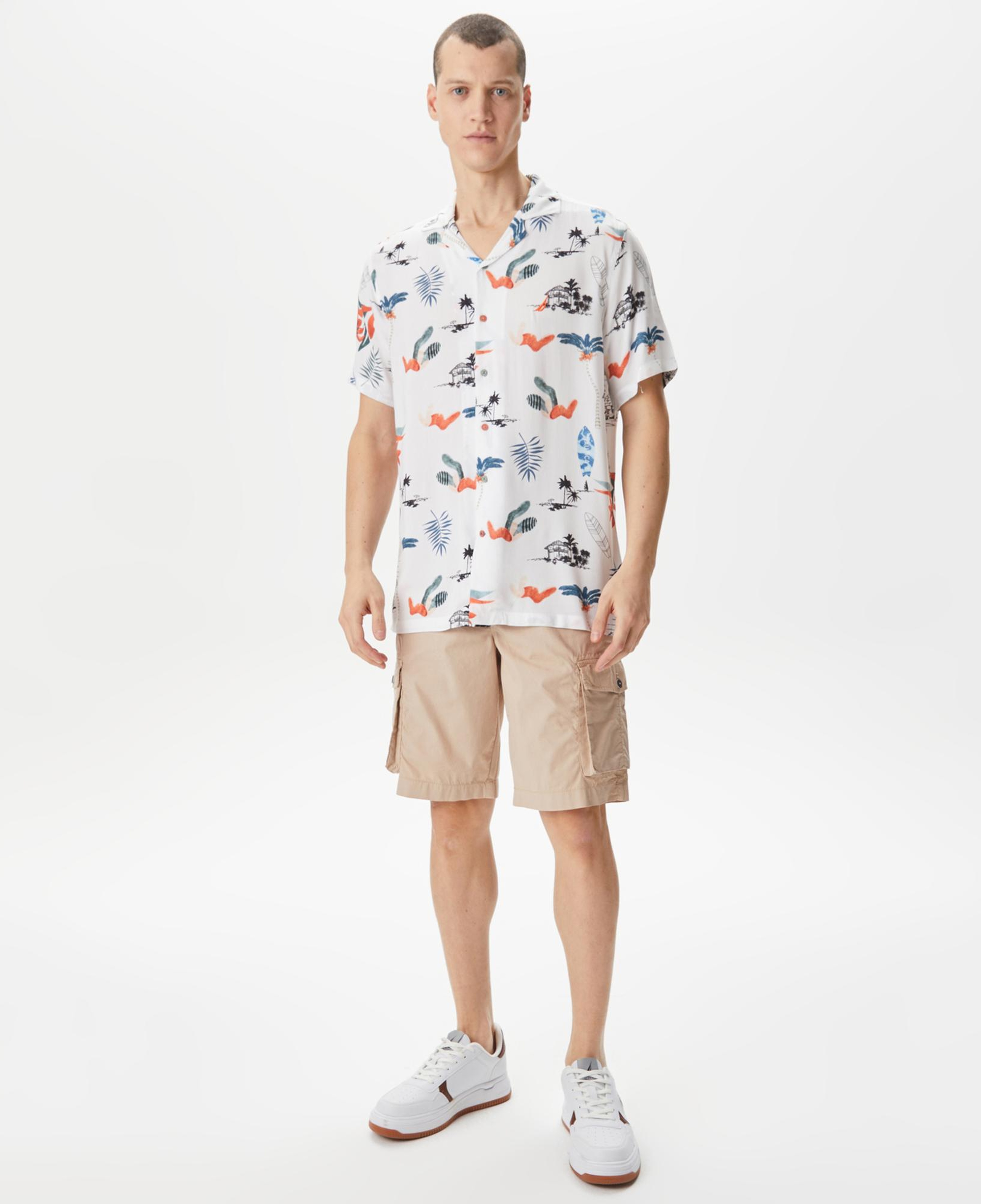 Nautica Erkek Beyaz Classic Fit Kısa Kollu Desenli Gömlek