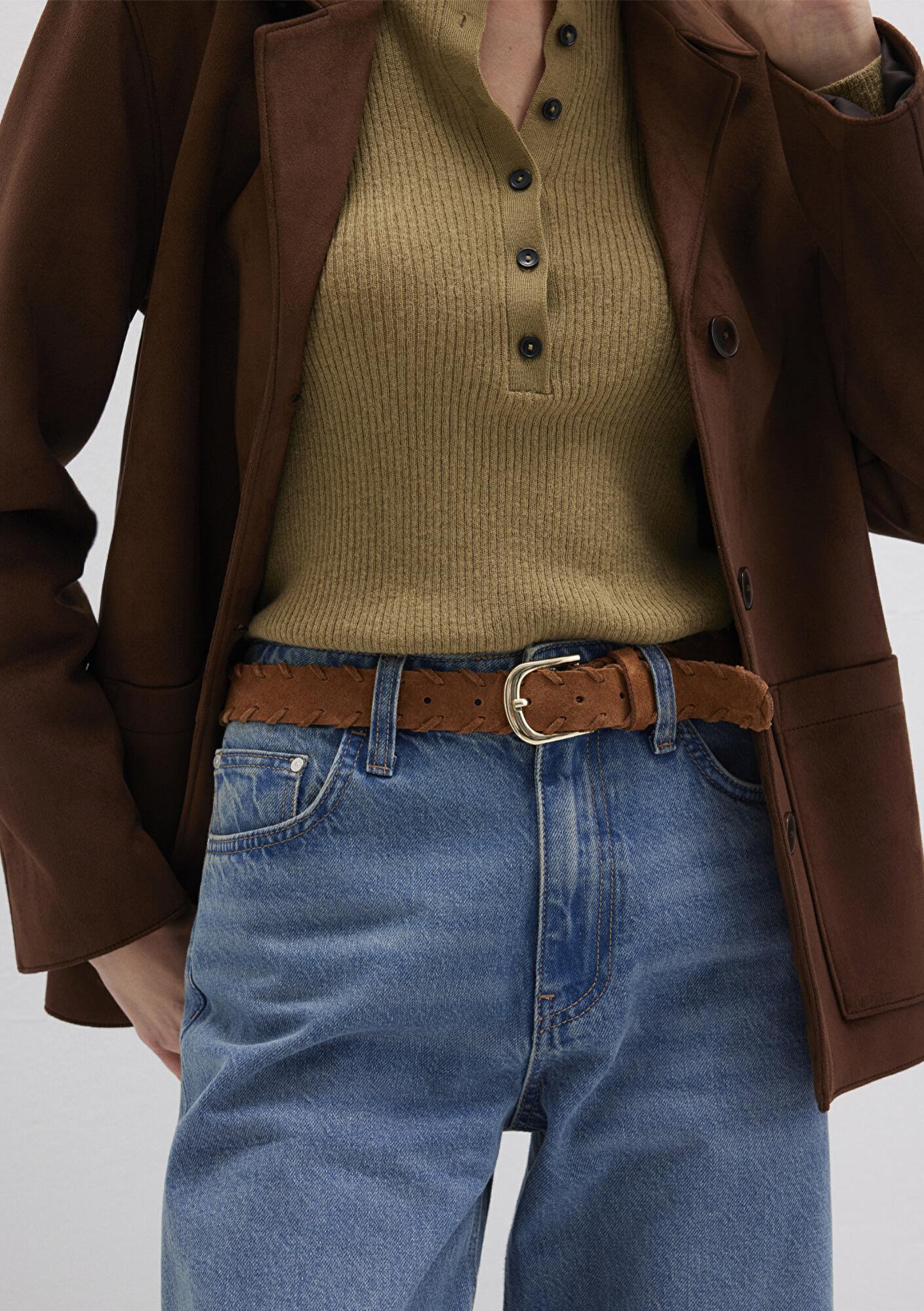 Mavi Kahverengi Süet Deri Kemer 1913565-70304