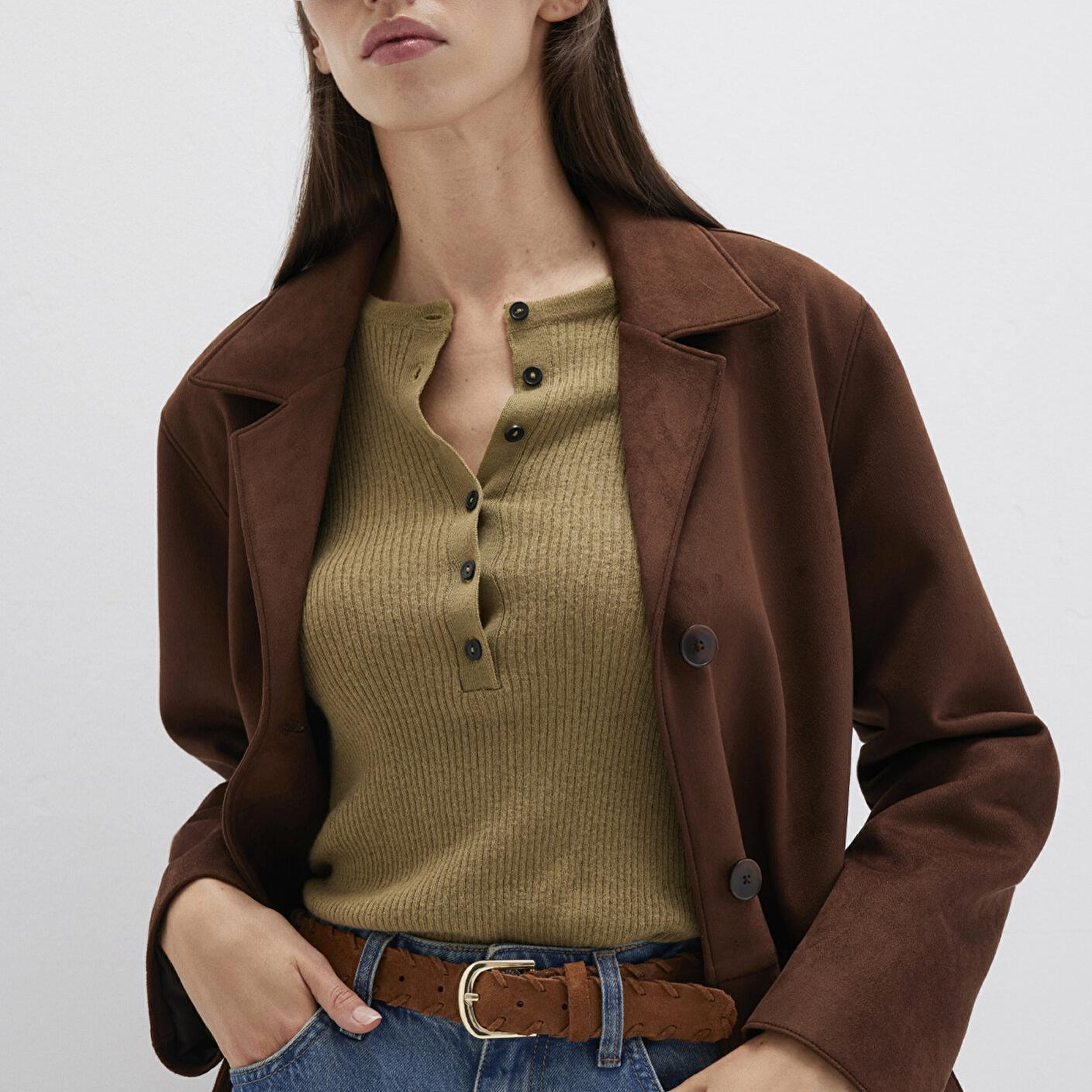 Mavi Kahverengi Süet Deri Kemer 1913565-70304