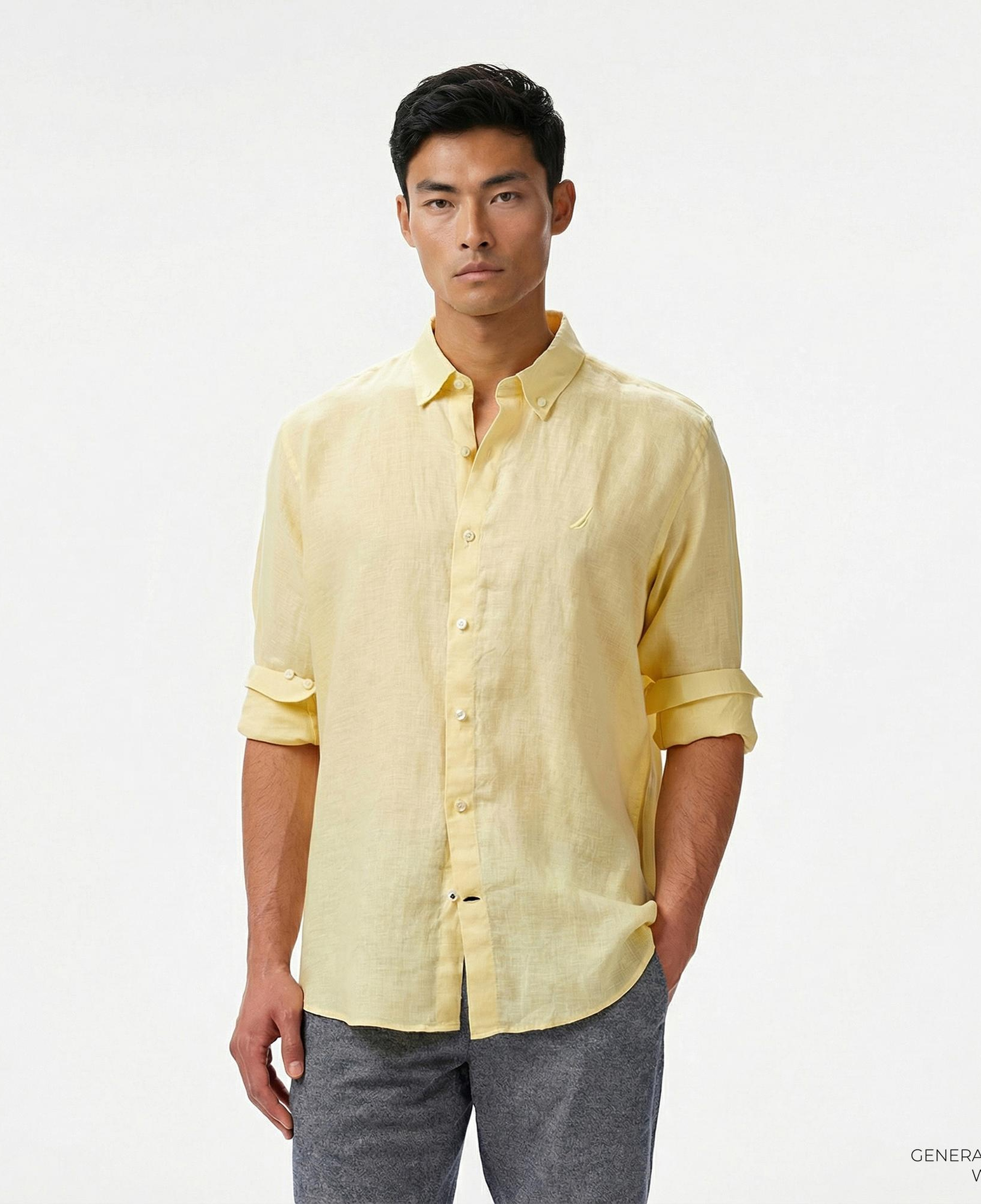 Nautica Erkek Sarı Classic Fit Keten Gömlek