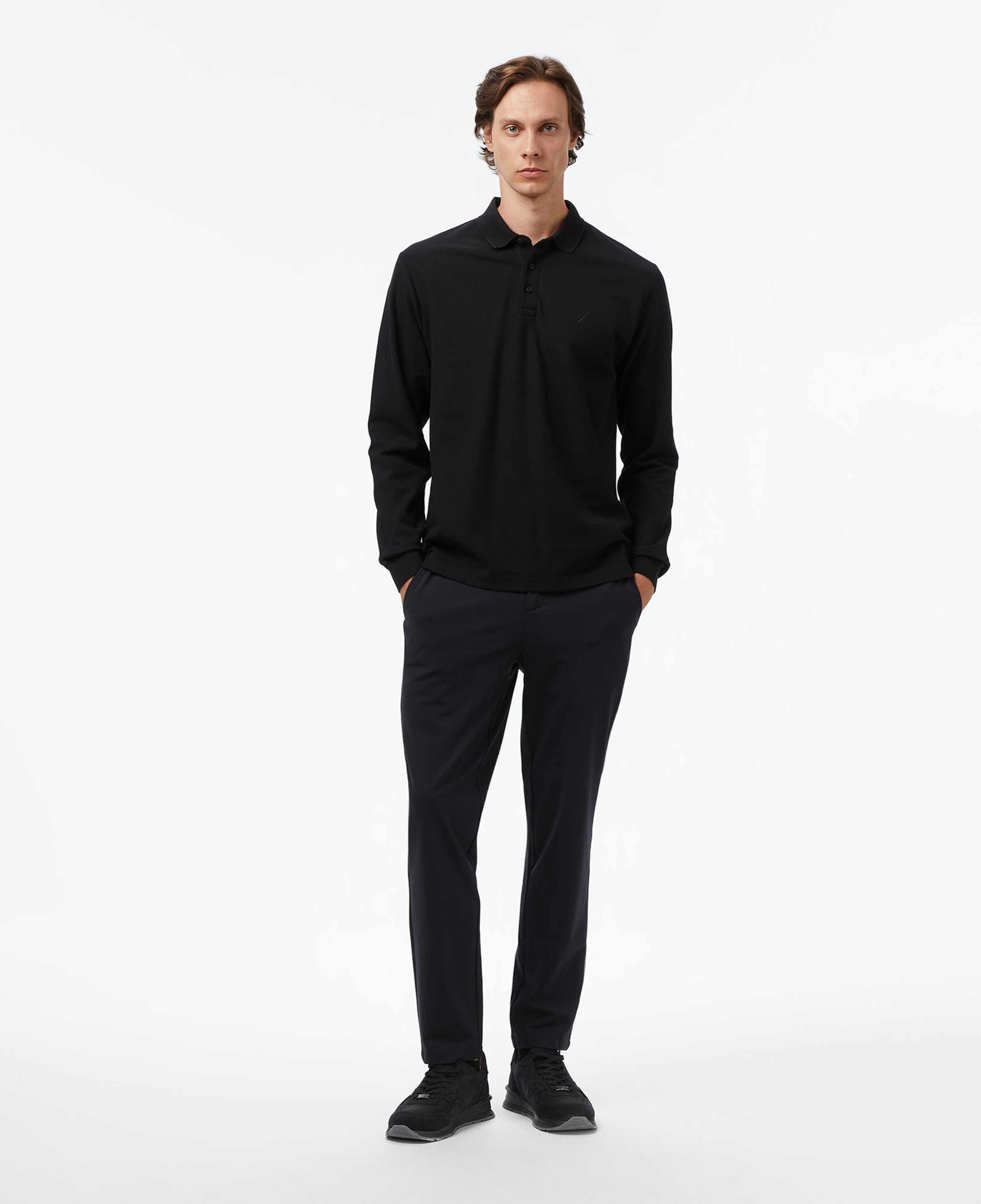 Nautica Erkek Siyah Classic Fit Uzun Kollu Polo Yaka T-Shirt