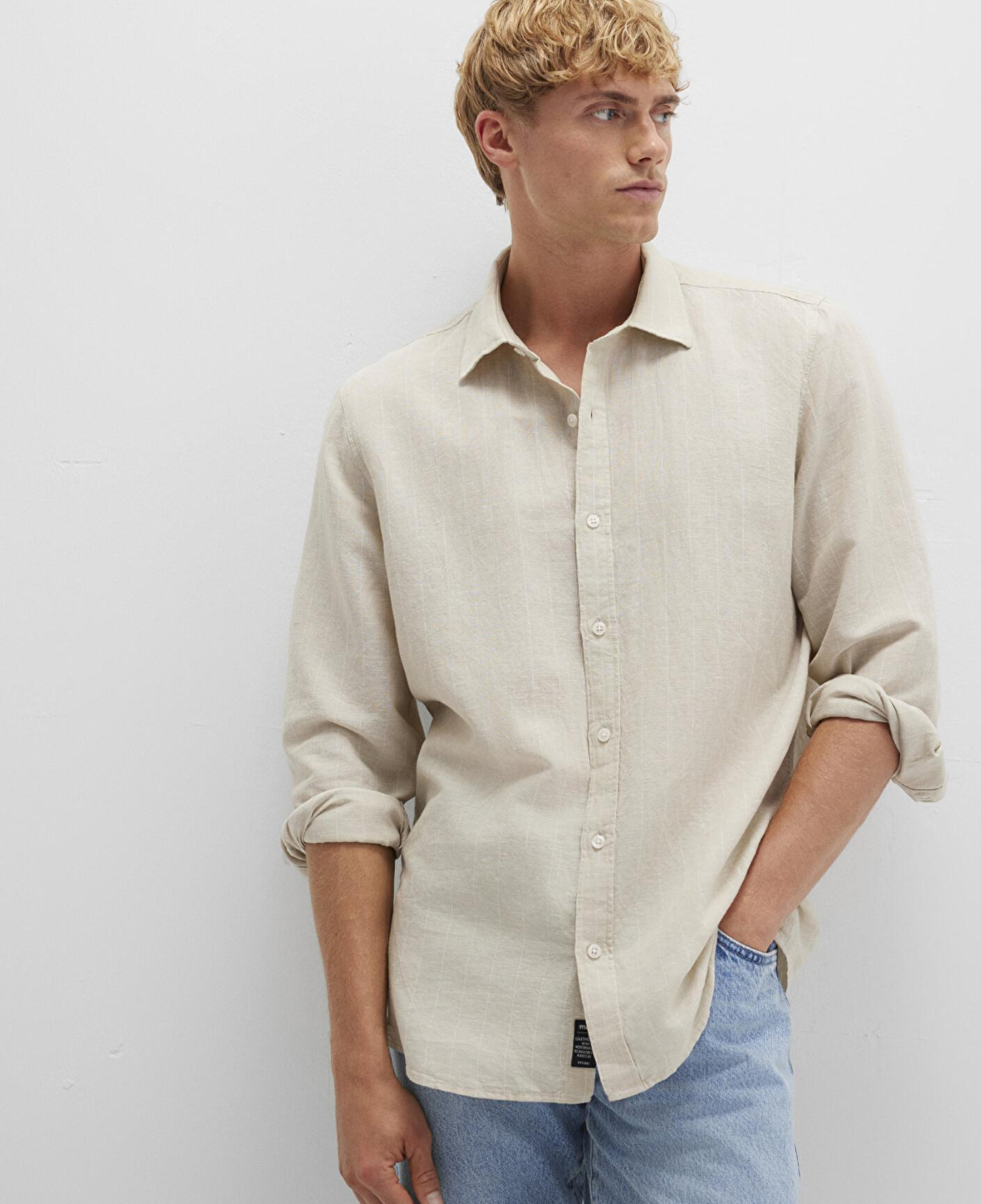 Mavi Çizgili Bej Gömlek Regular Fit / Normal Kesim 0211704-90925