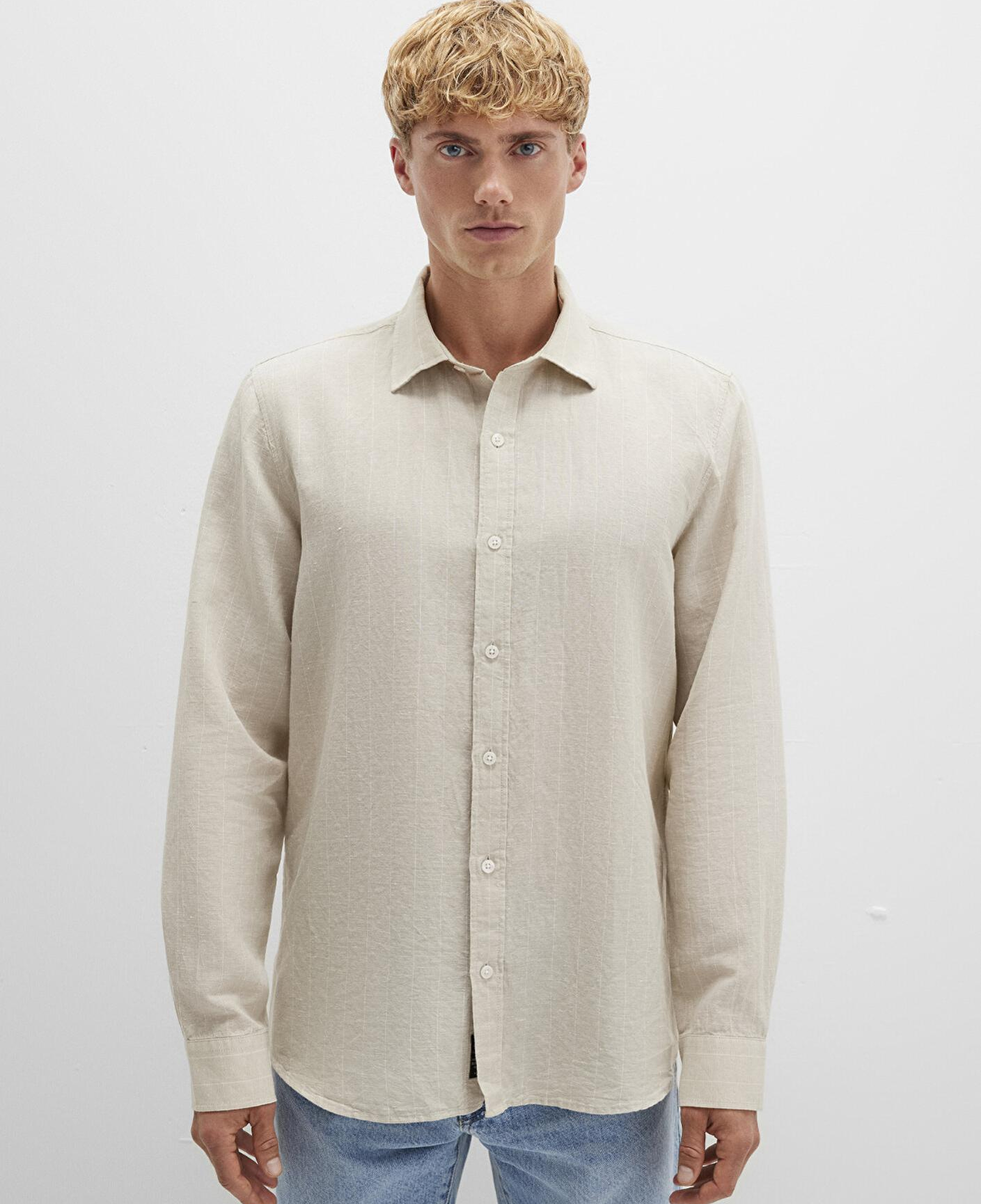 Mavi Çizgili Bej Gömlek Regular Fit / Normal Kesim 0211704-90925