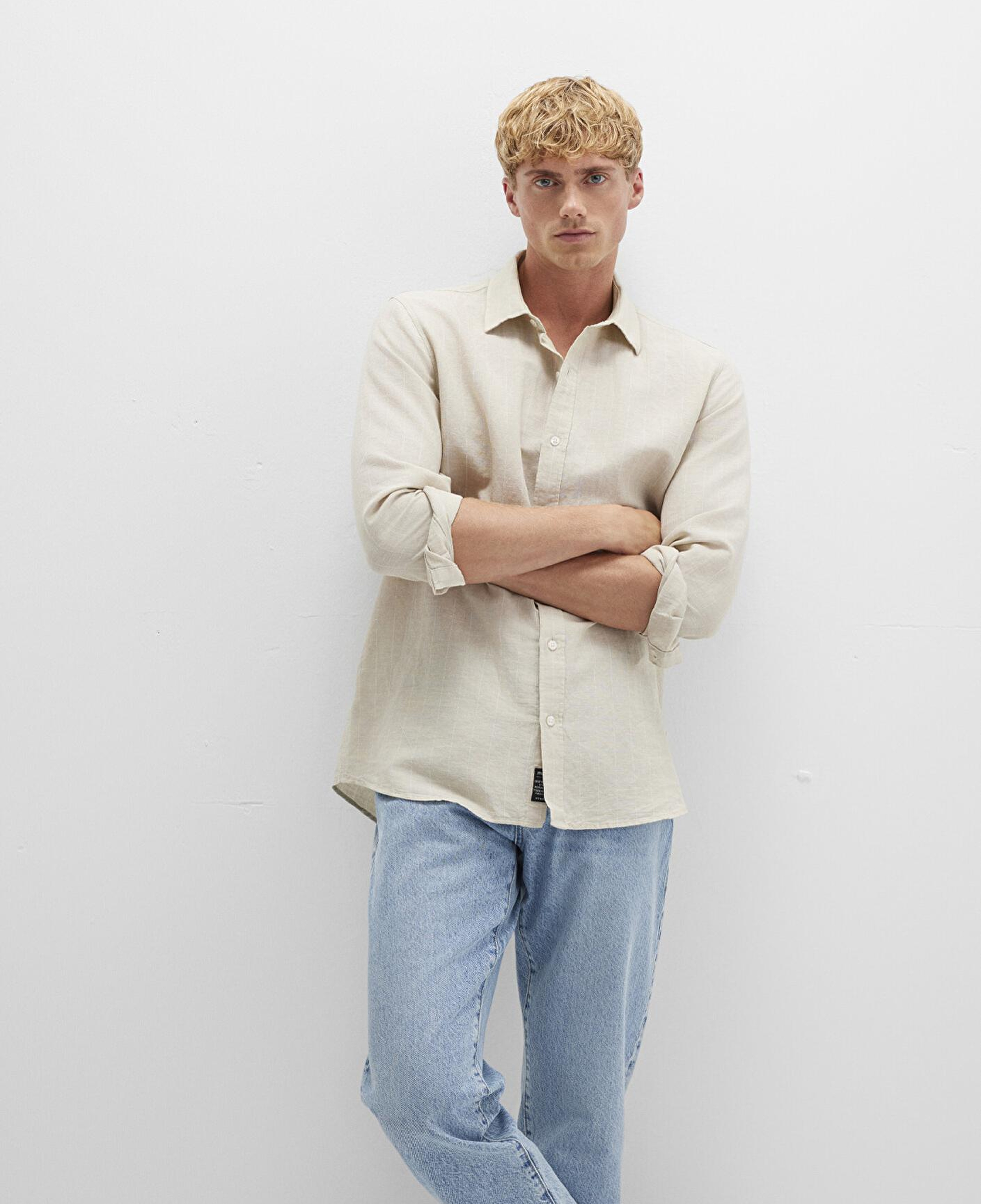 Mavi Çizgili Bej Gömlek Regular Fit / Normal Kesim 0211704-90925