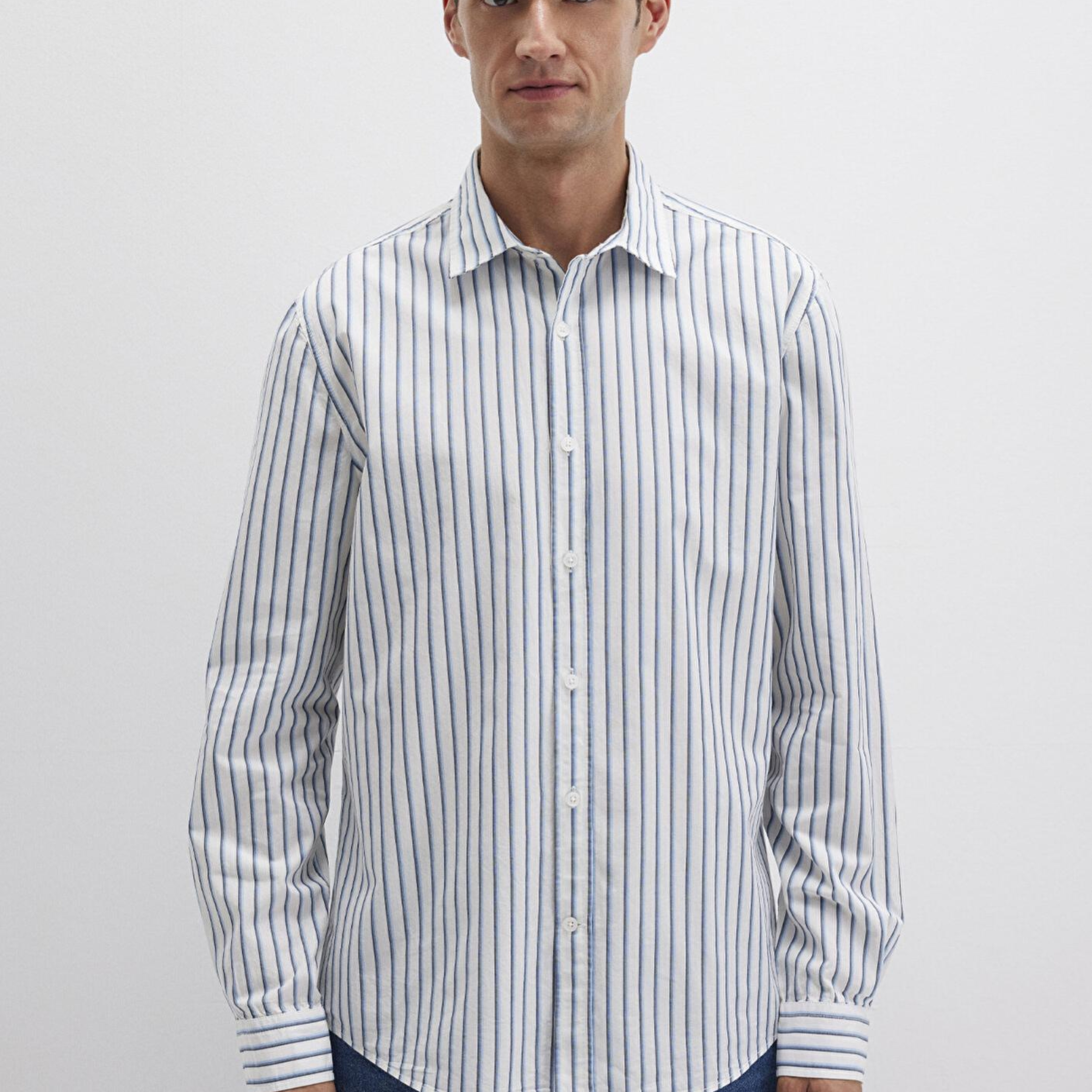 Mavi Mavi Çizgili Beyaz Gömlek Regular Fit / Normal Kesim 0211705-90928