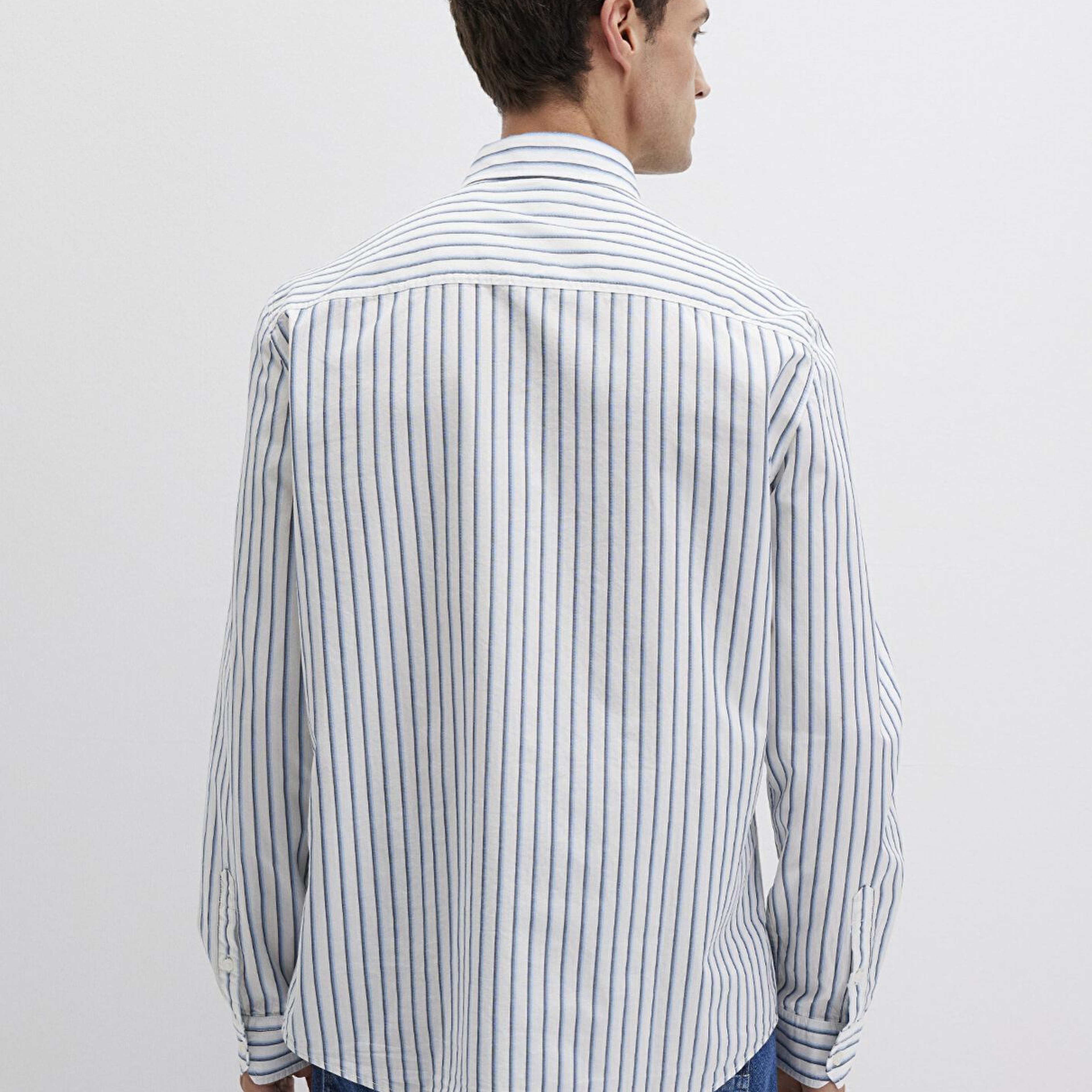 Mavi Mavi Çizgili Beyaz Gömlek Regular Fit / Normal Kesim 0211705-90928