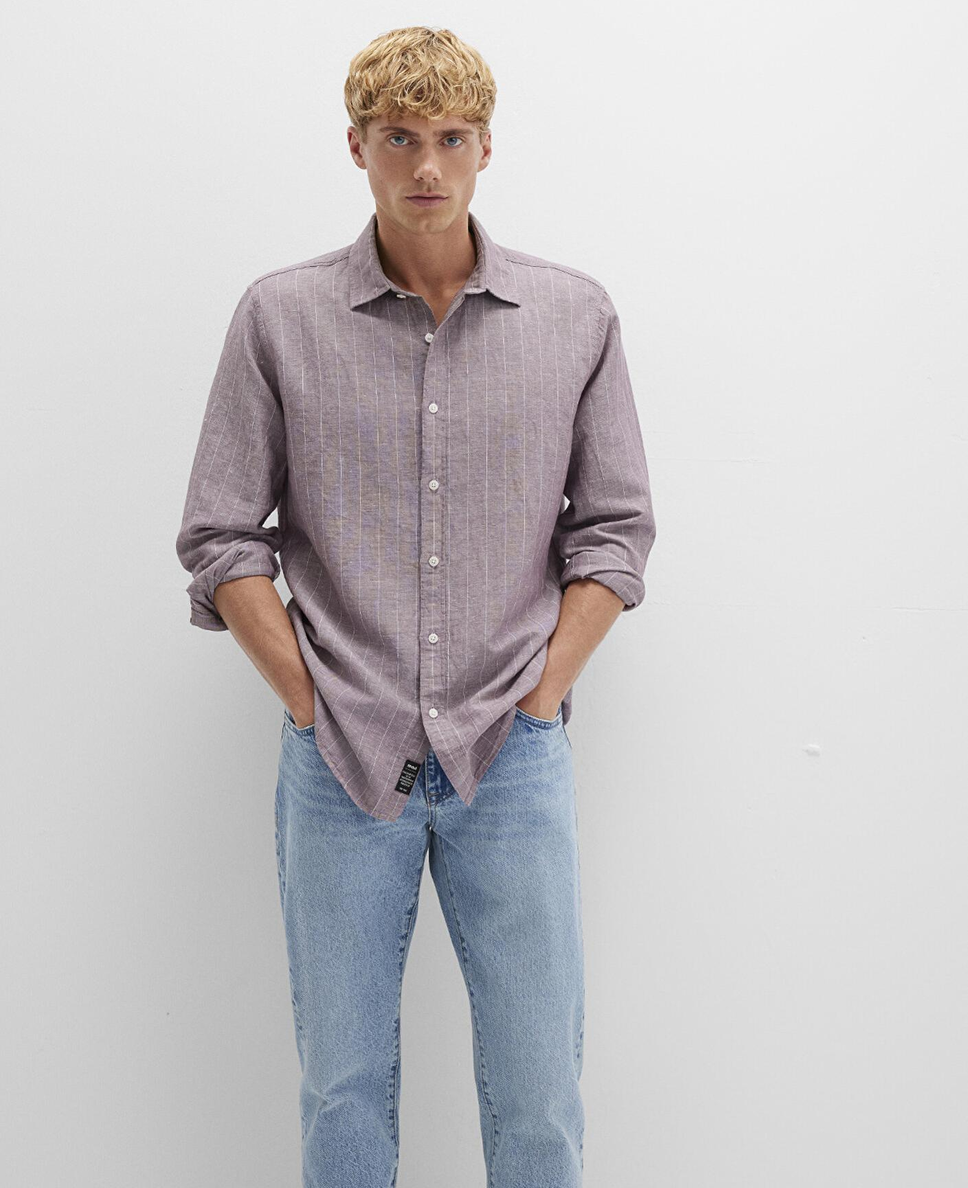 Mavi Çizgili Mor Gömlek Regular Fit / Normal Kesim 0211704-90926