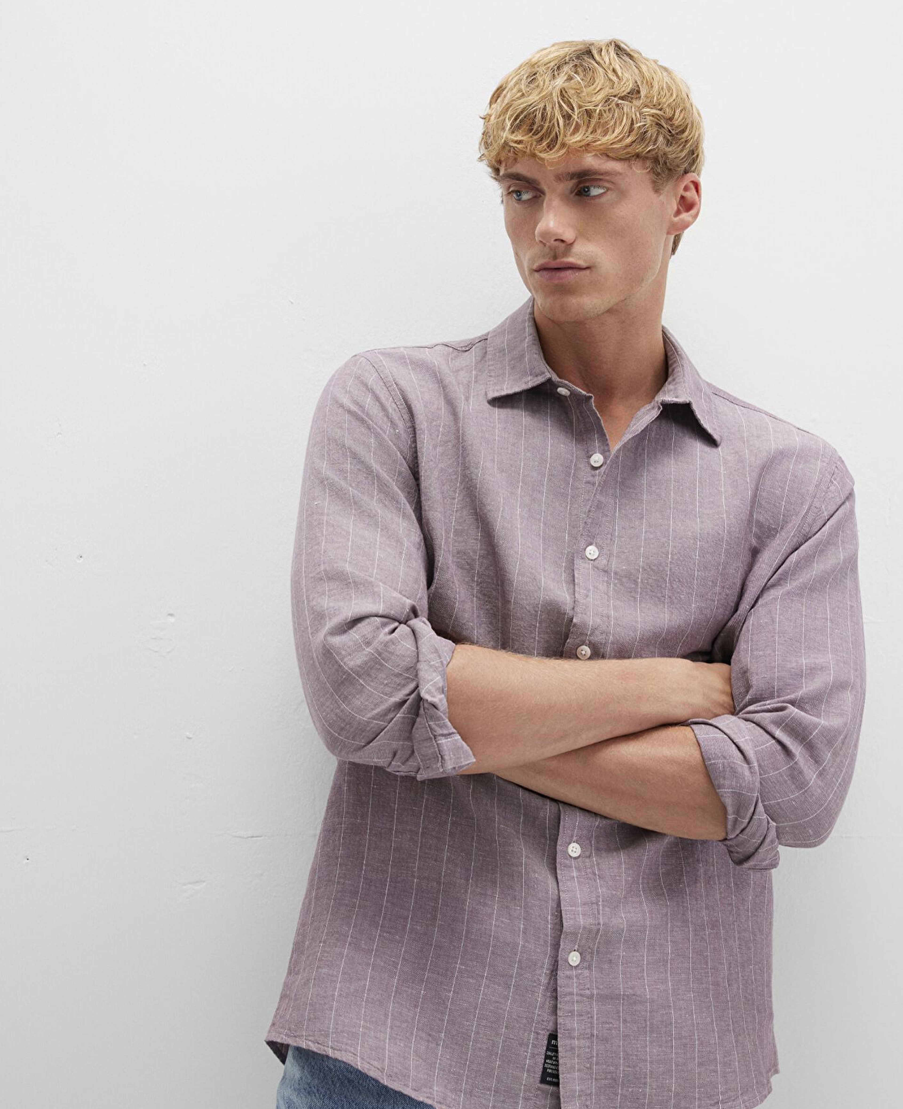 Mavi Çizgili Mor Gömlek Regular Fit / Normal Kesim 0211704-90926