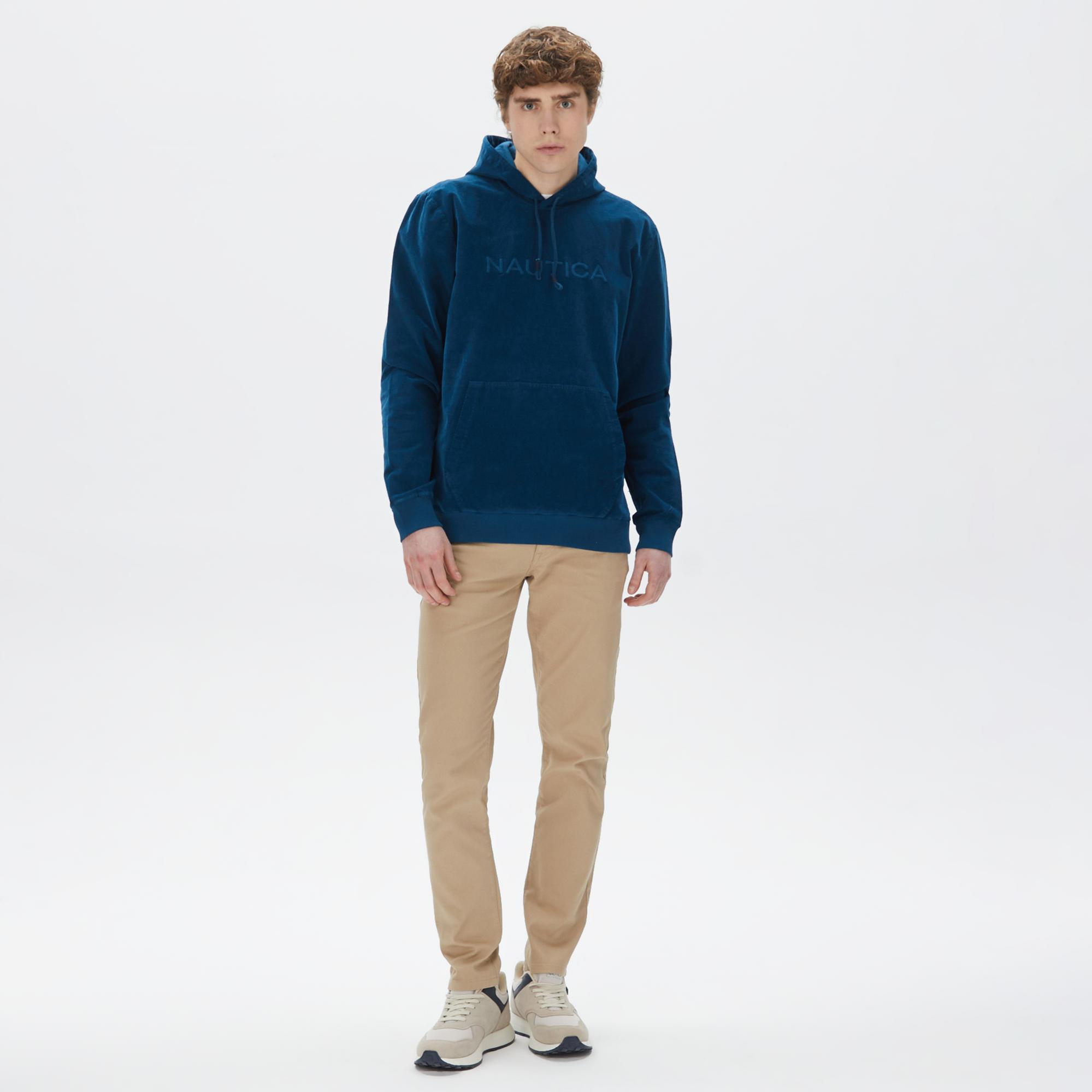 Nautica Erkek Mavi Standart Fit Kapüşonlu Sweatshirt