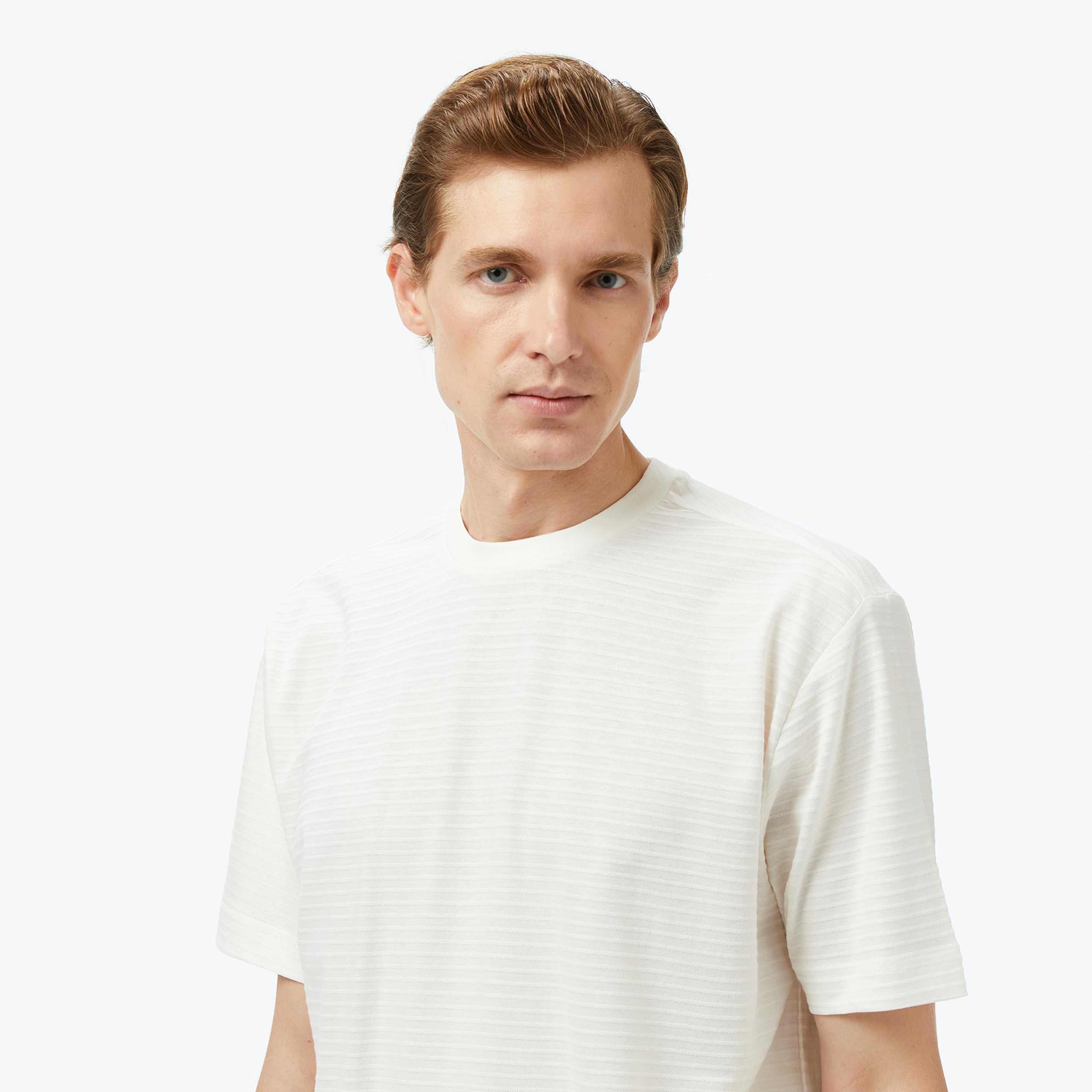 Nautica Erkek Krem Rengi Regular Fit Çizgili T-Shirt