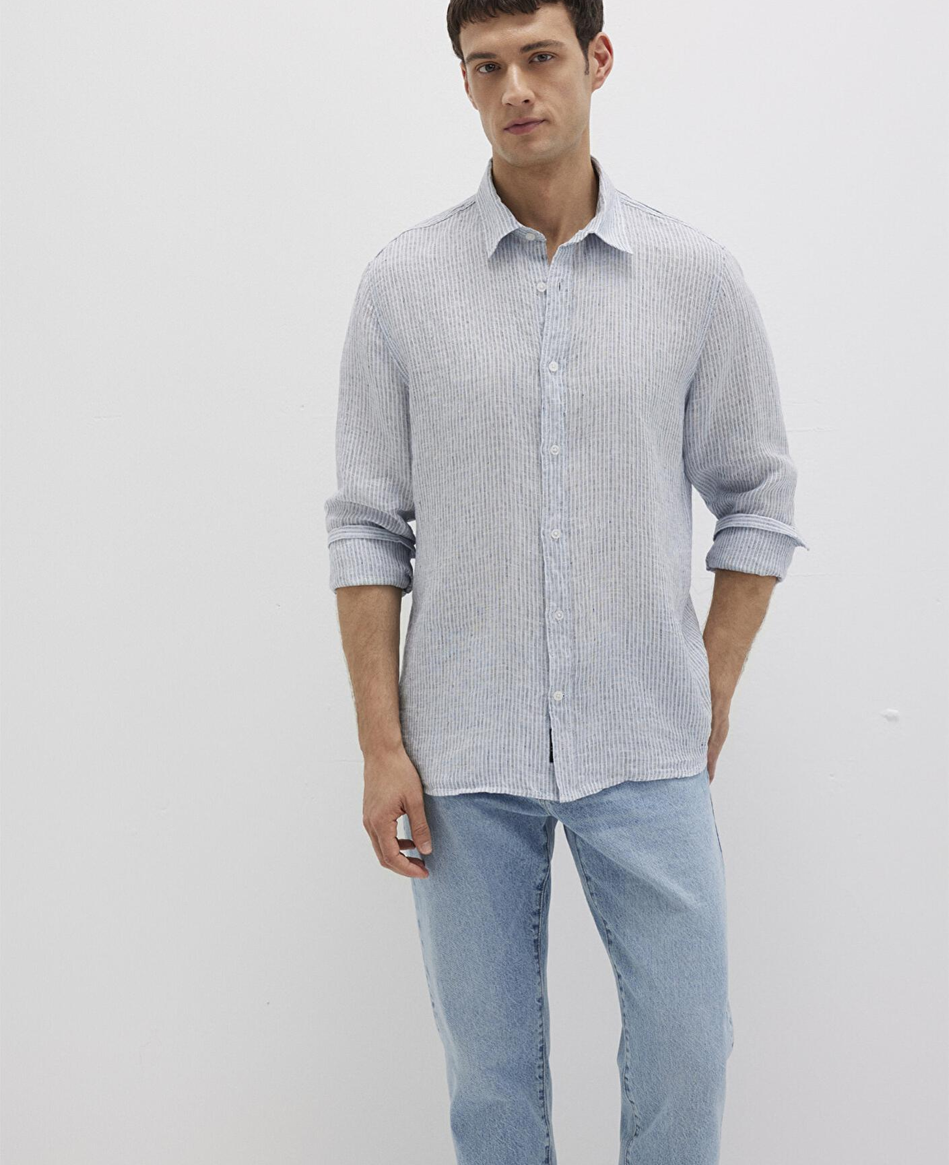 Mavi Çizgili Mavi Gömlek Regular Fit / Normal Kesim 0211694-90913