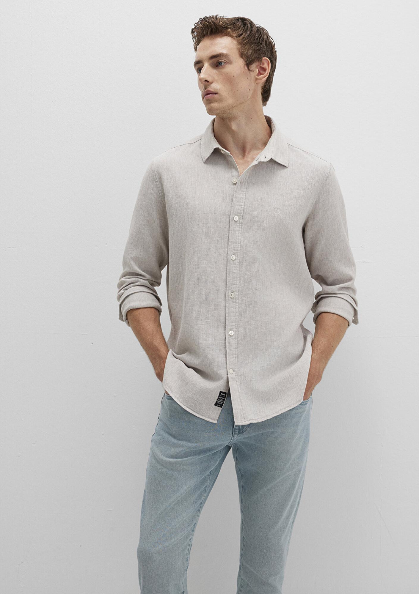 Mavi Bej Gömlek Slim Fit / Dar Kesim 0211656-70145