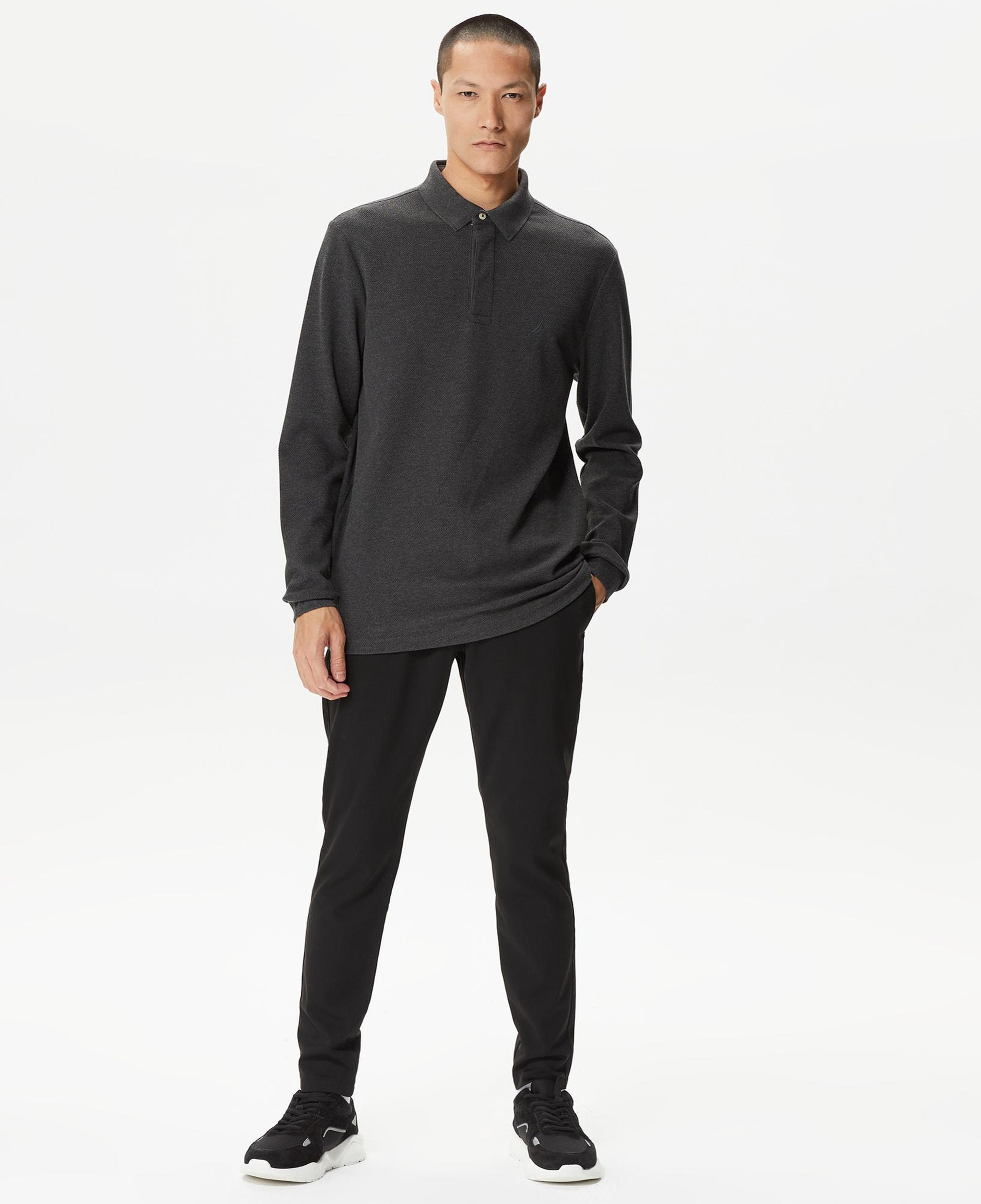 Nautica Erkek Gri Slim Fit Uzun Kollu Polo Yaka T-Shirt