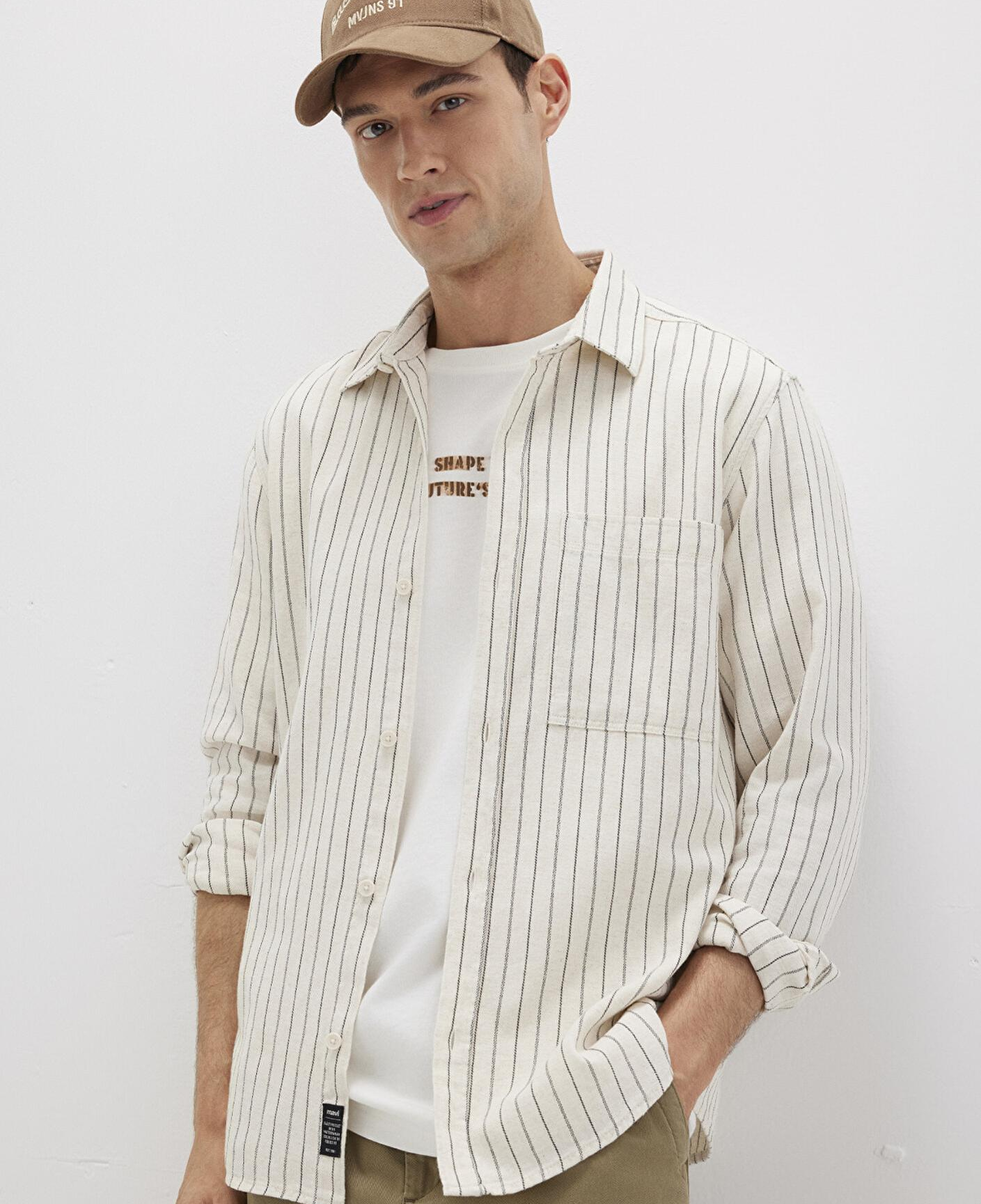 Mavi Çizgili Bej Gömlek Regular Fit / Normal Kesim 0211702-90923