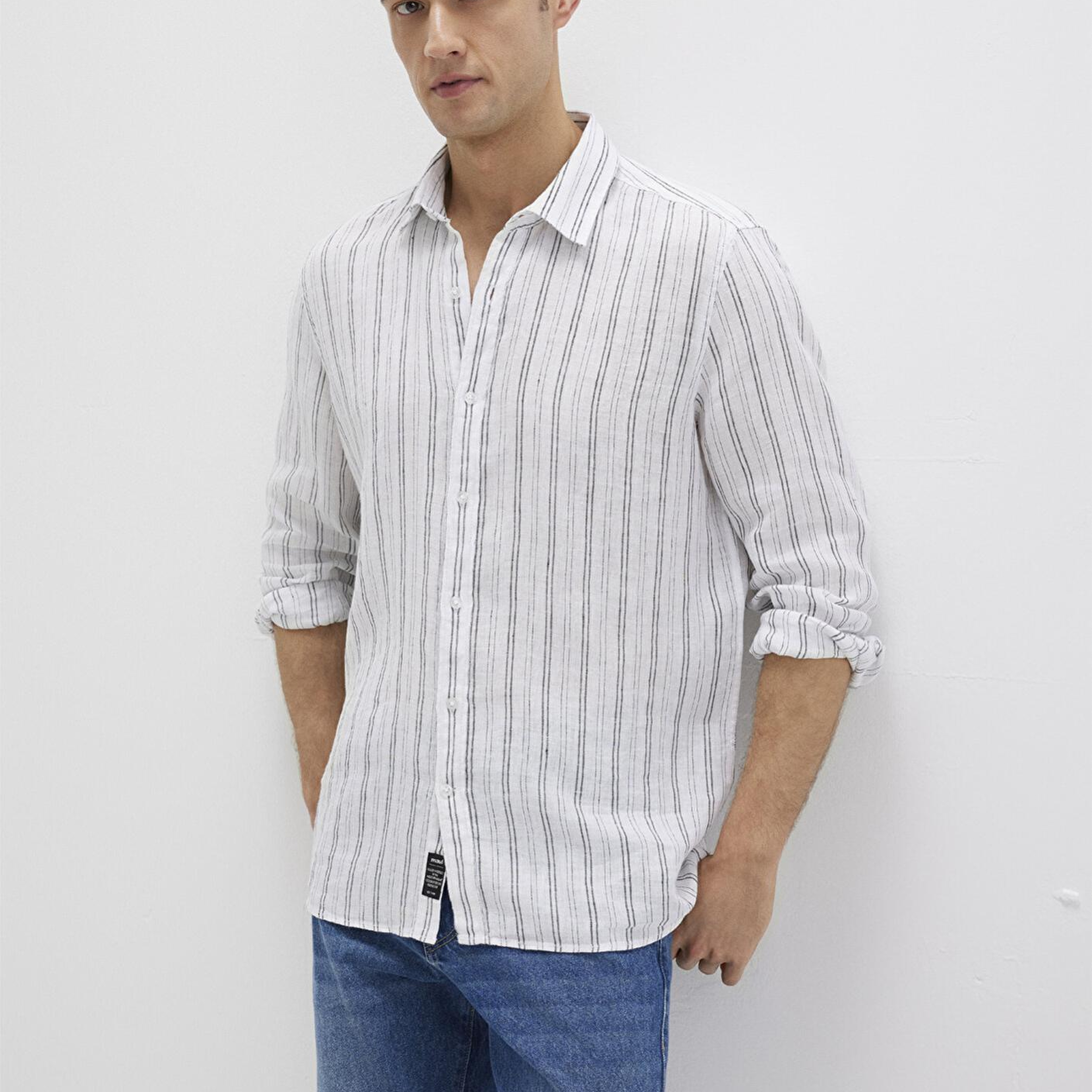 Mavi Çizgili Beyaz Gömlek Regular Fit / Normal Kesim 0211695-90914