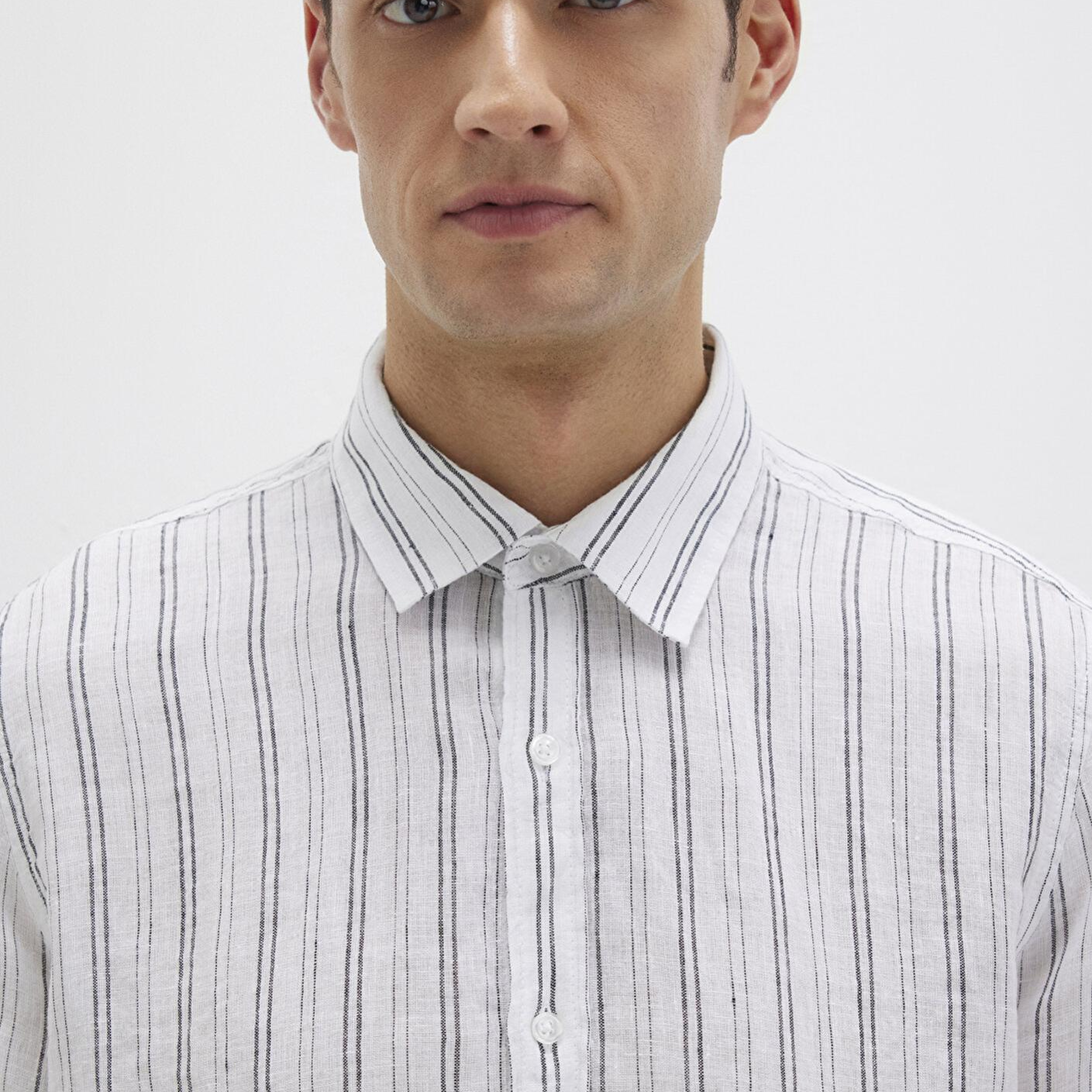 Mavi Çizgili Beyaz Gömlek Regular Fit / Normal Kesim 0211695-90914