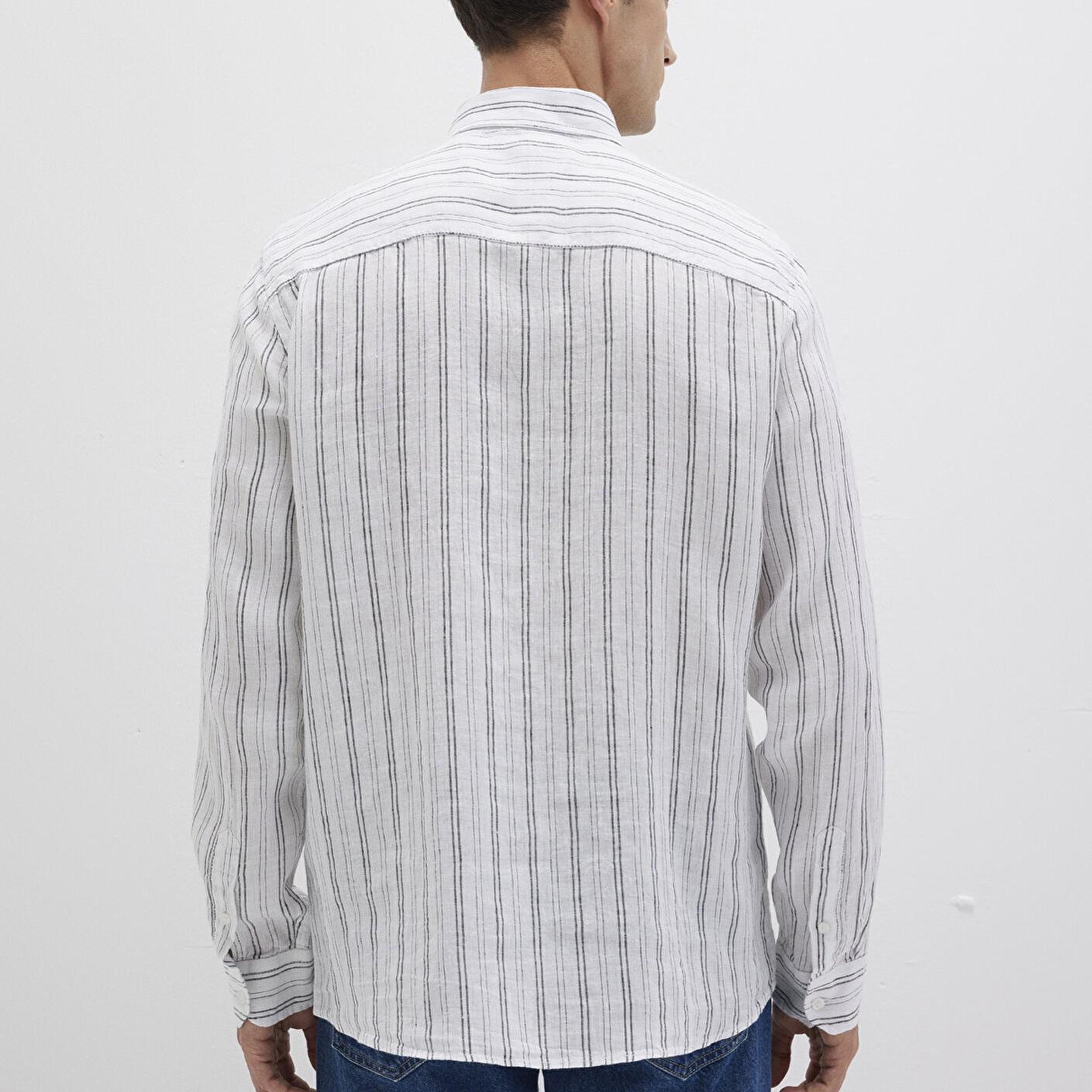 Mavi Çizgili Beyaz Gömlek Regular Fit / Normal Kesim 0211695-90914