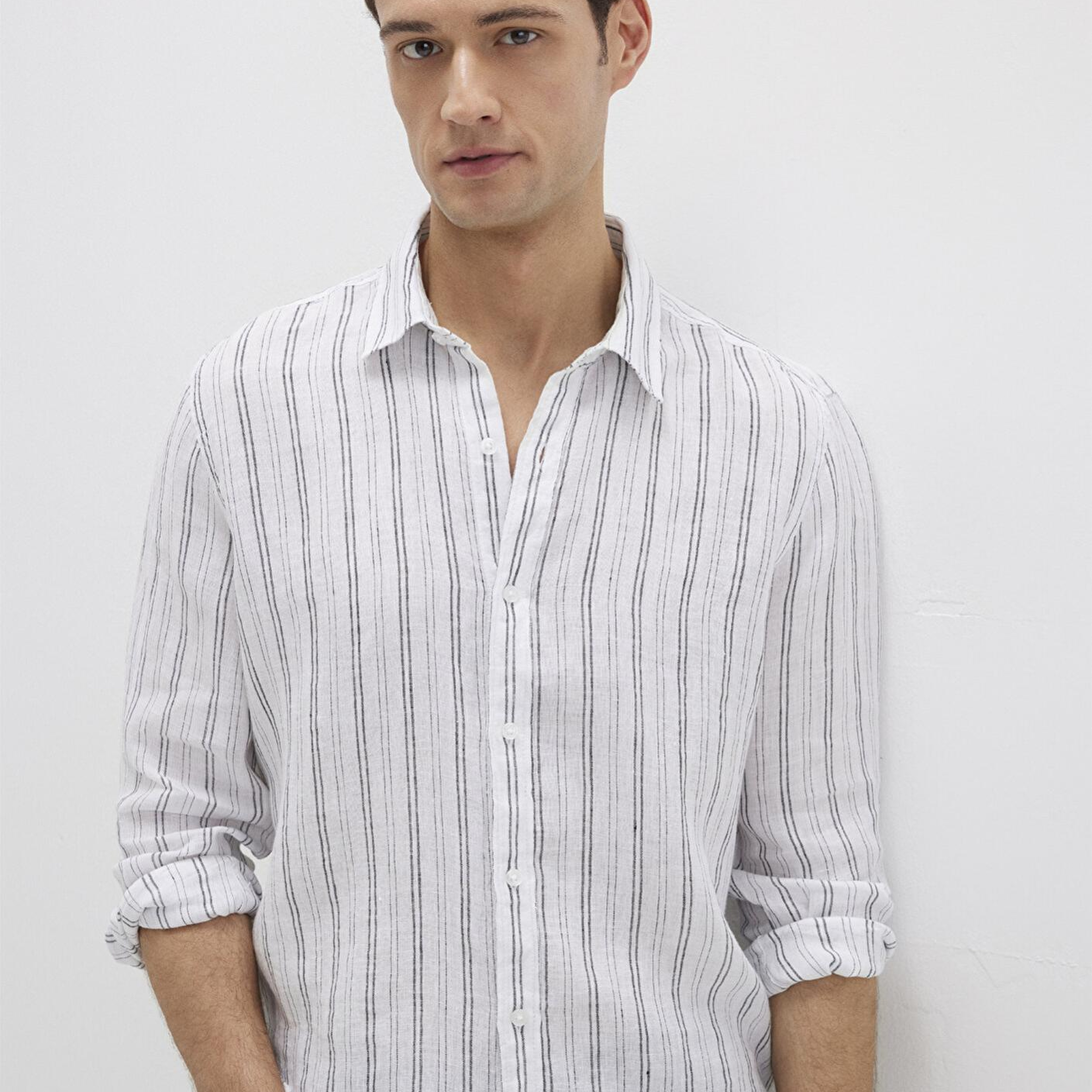 Mavi Çizgili Beyaz Gömlek Regular Fit / Normal Kesim 0211695-90914