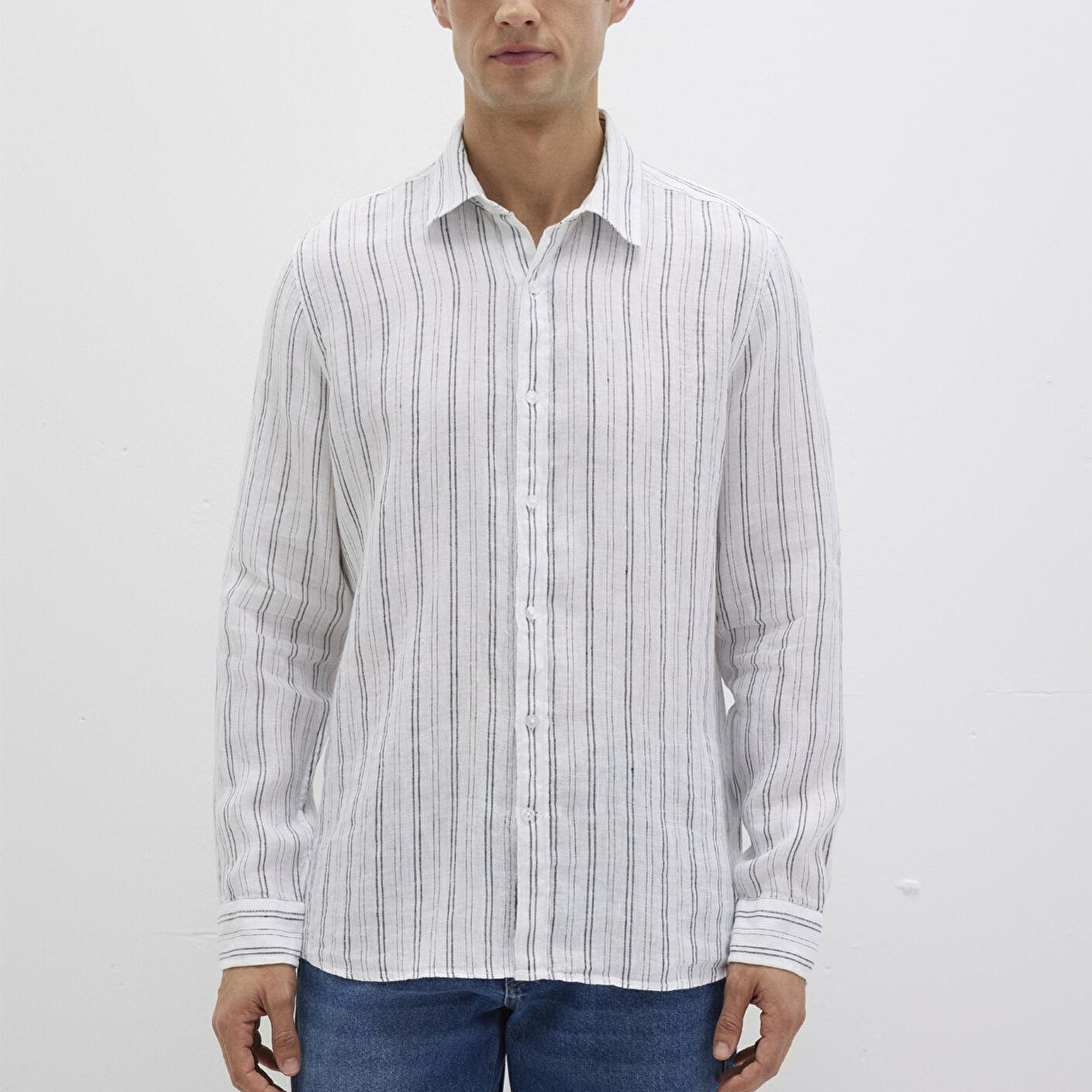 Mavi Çizgili Beyaz Gömlek Regular Fit / Normal Kesim 0211695-90914