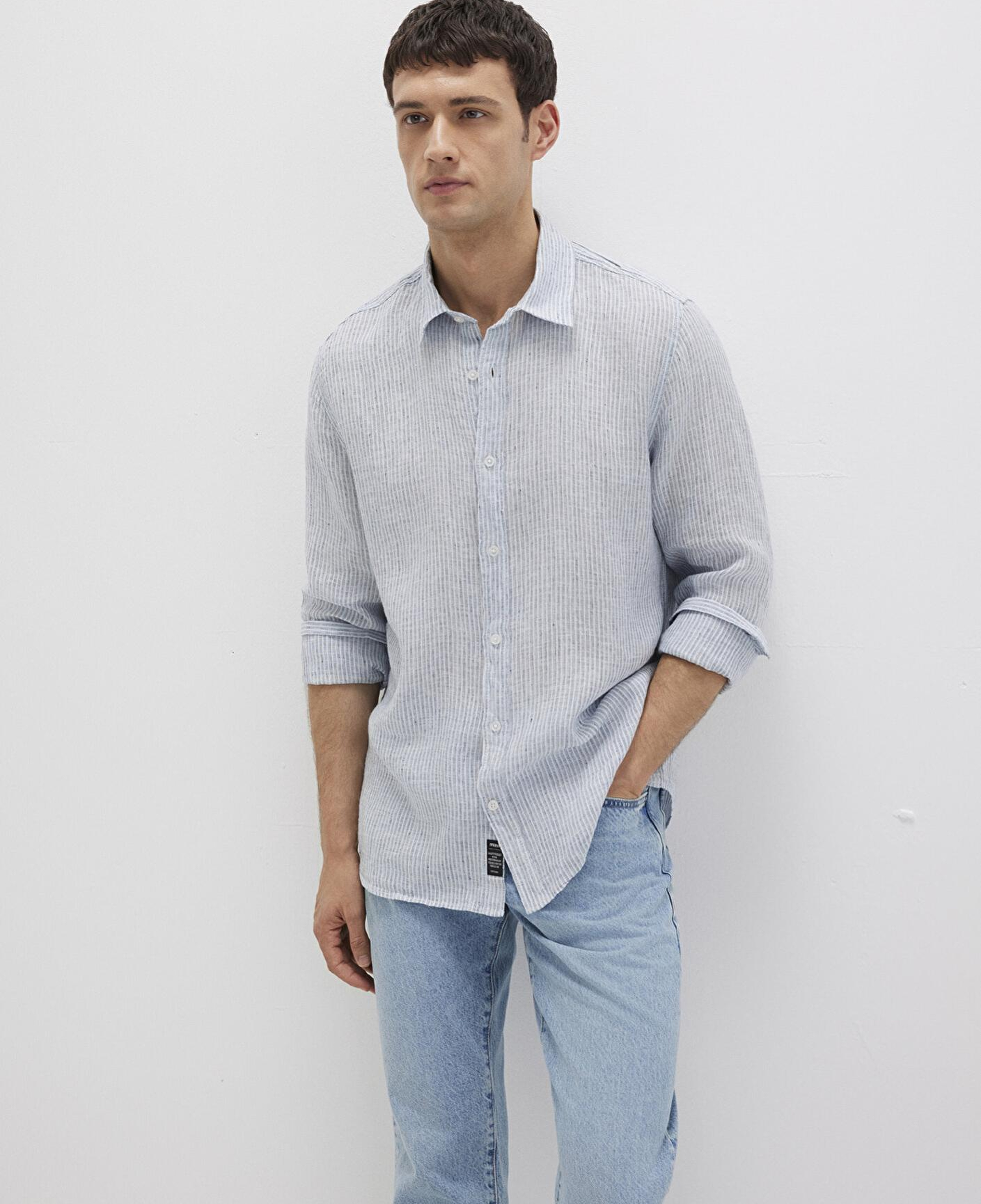 Mavi Çizgili Mavi Gömlek Regular Fit / Normal Kesim 0211694-90913