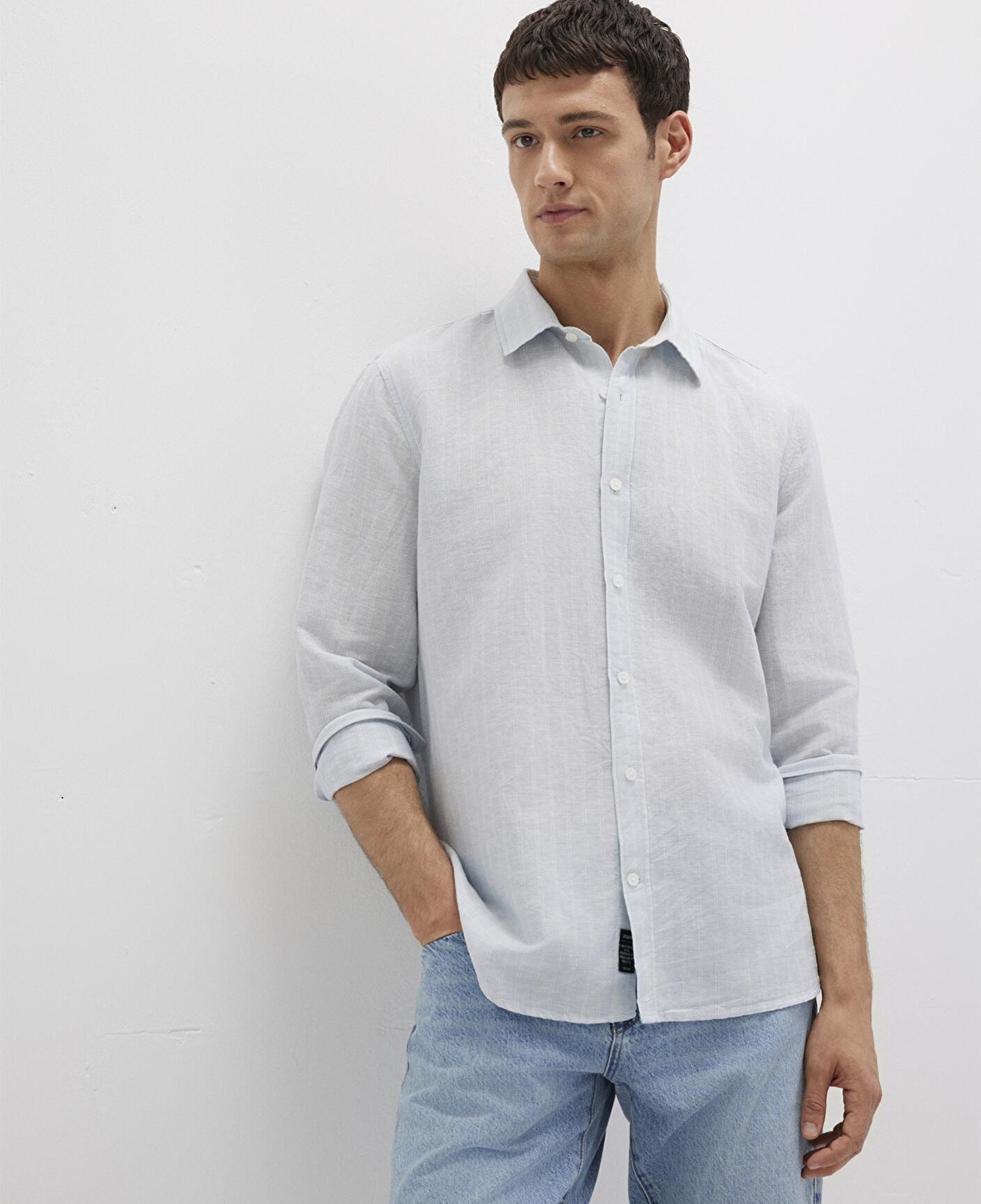 Mavi Çizgili Mavi Gömlek Regular Fit / Normal Kesim 0211699-90919