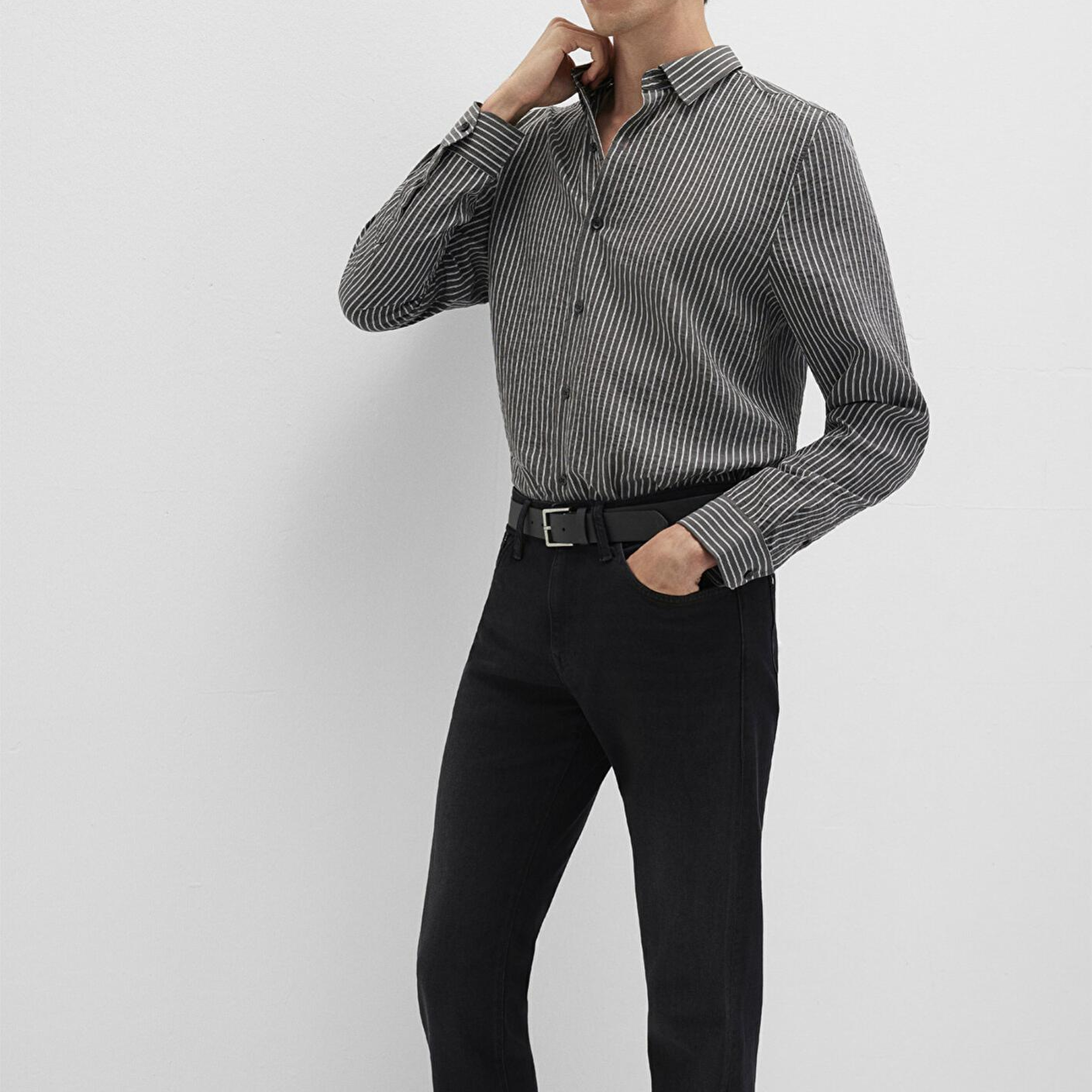 Mavi Çizgili Antrasit Gömlek Regular Fit / Normal Kesim 0211669-90902