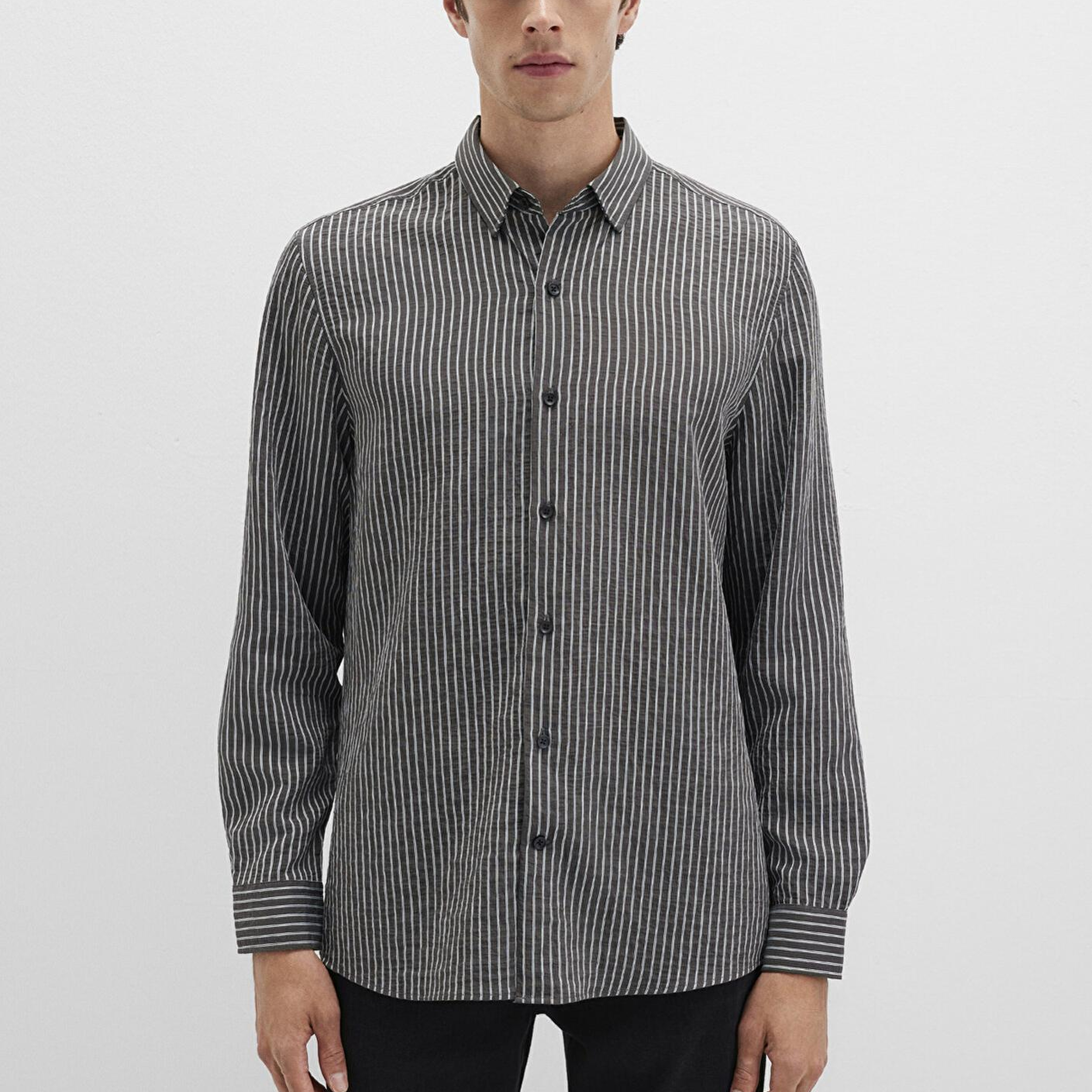 Mavi Çizgili Antrasit Gömlek Regular Fit / Normal Kesim 0211669-90902