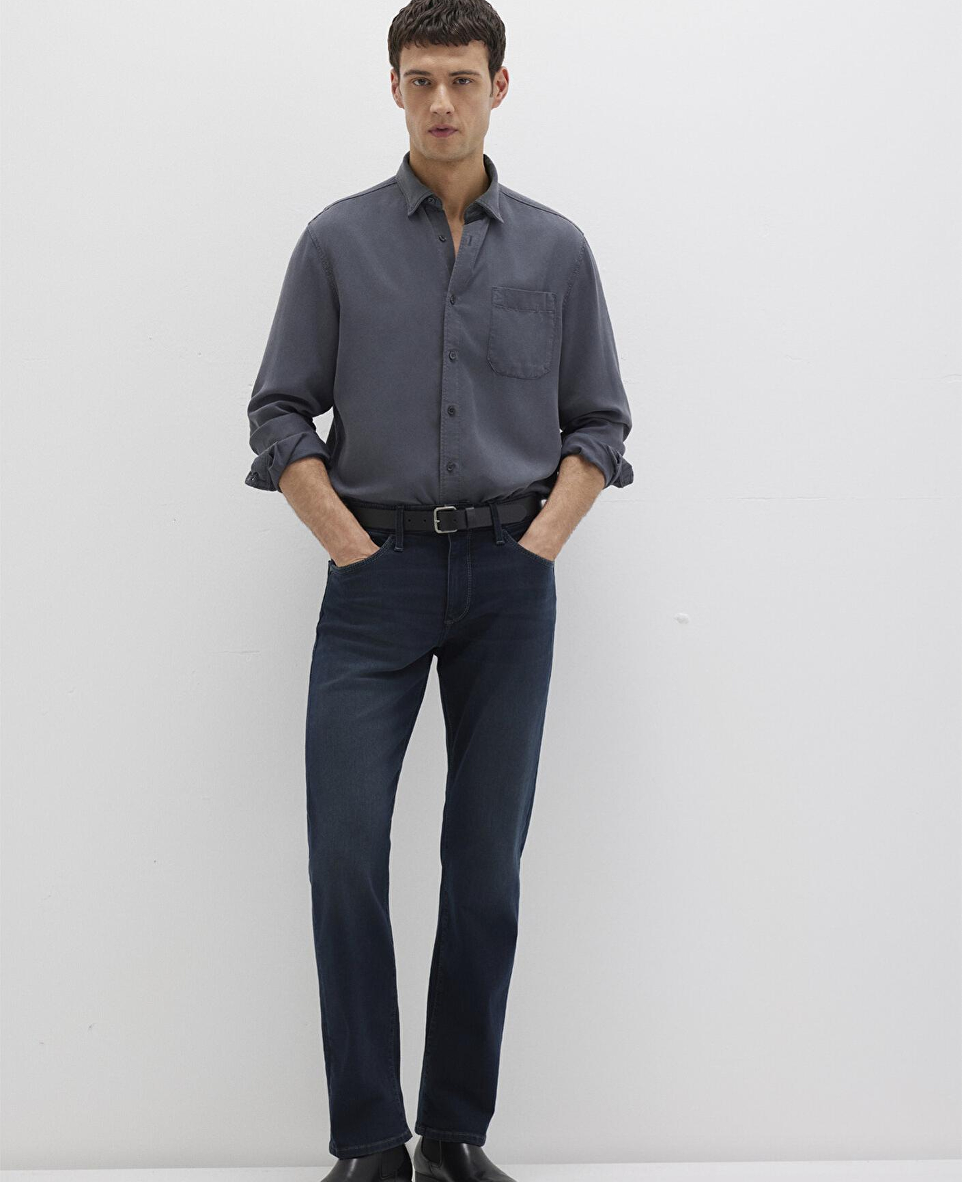 Mavi Antrasit (TENCEL™) Liyosel Gömlek Regular Fit / Normal Kesim 0211647-80106